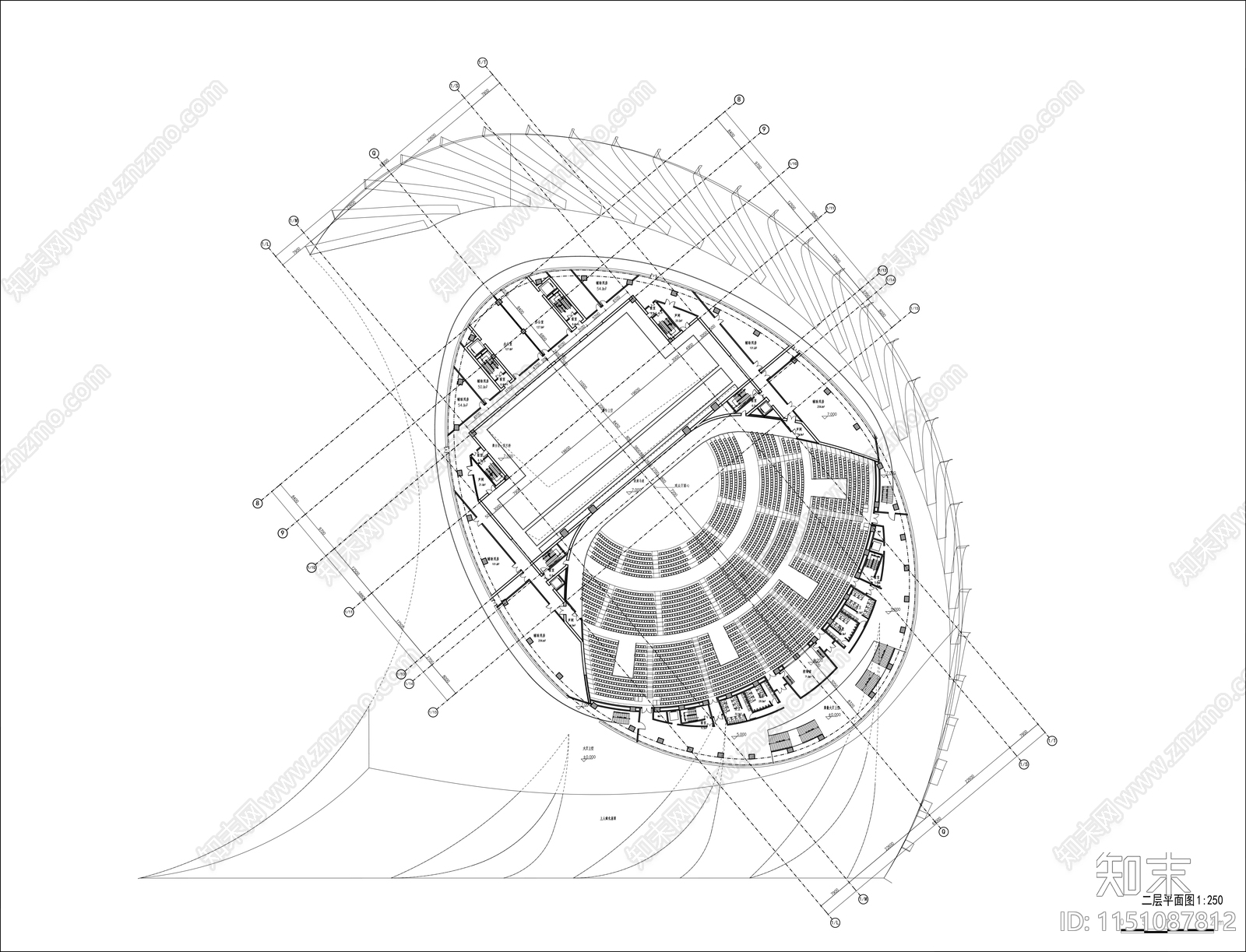 剧院建筑平面图cad施工图下载【ID:1151087812】