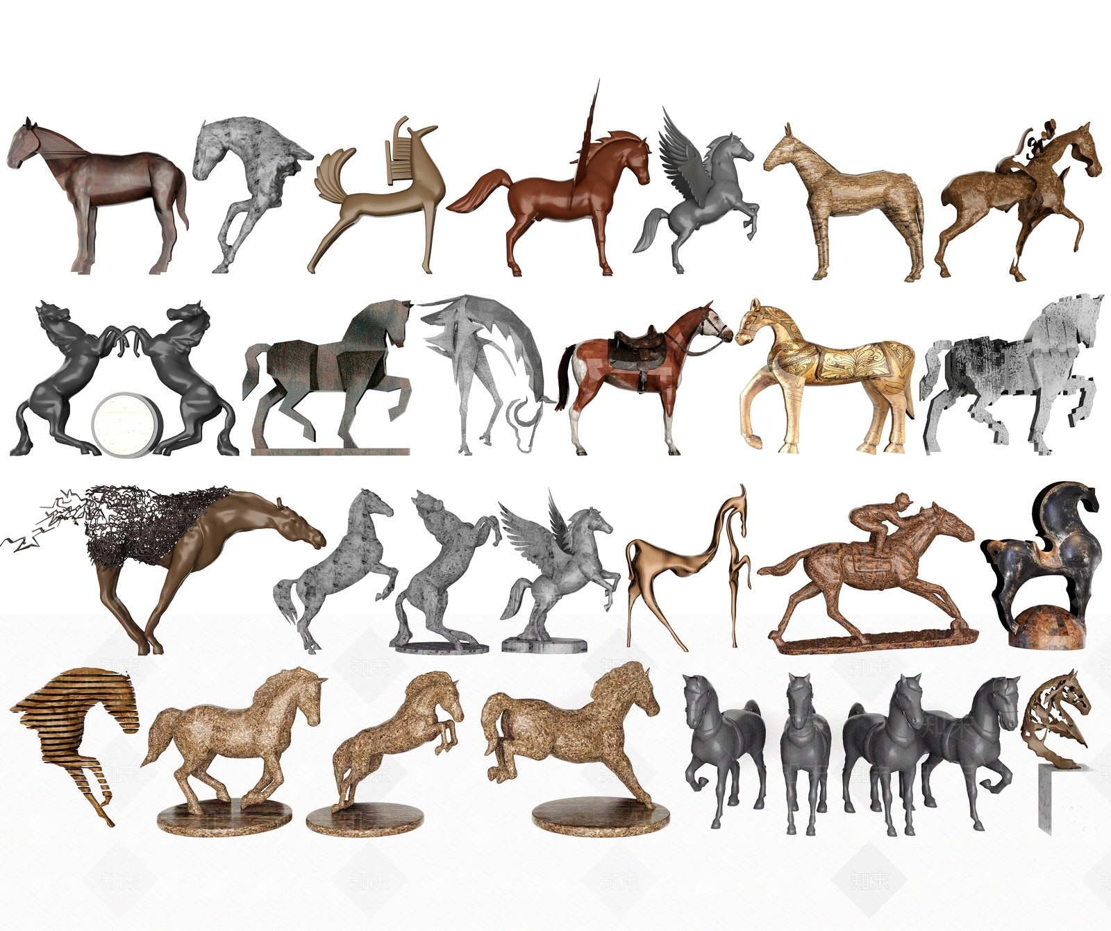 现代动物雕塑小品SU模型下载【ID:1151094690】