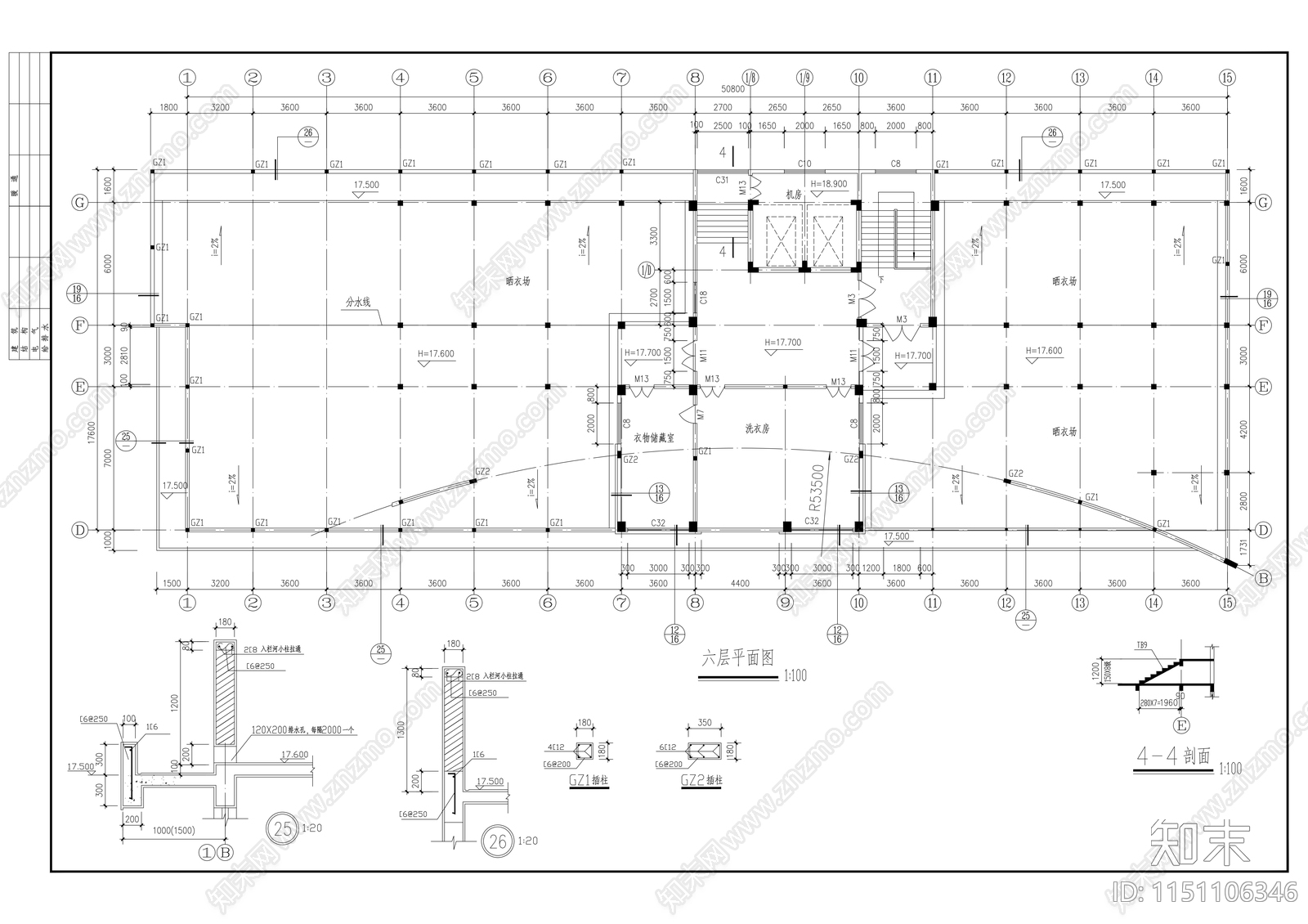 六层医院门诊及住院楼建筑cad施工图下载【ID:1151106346】