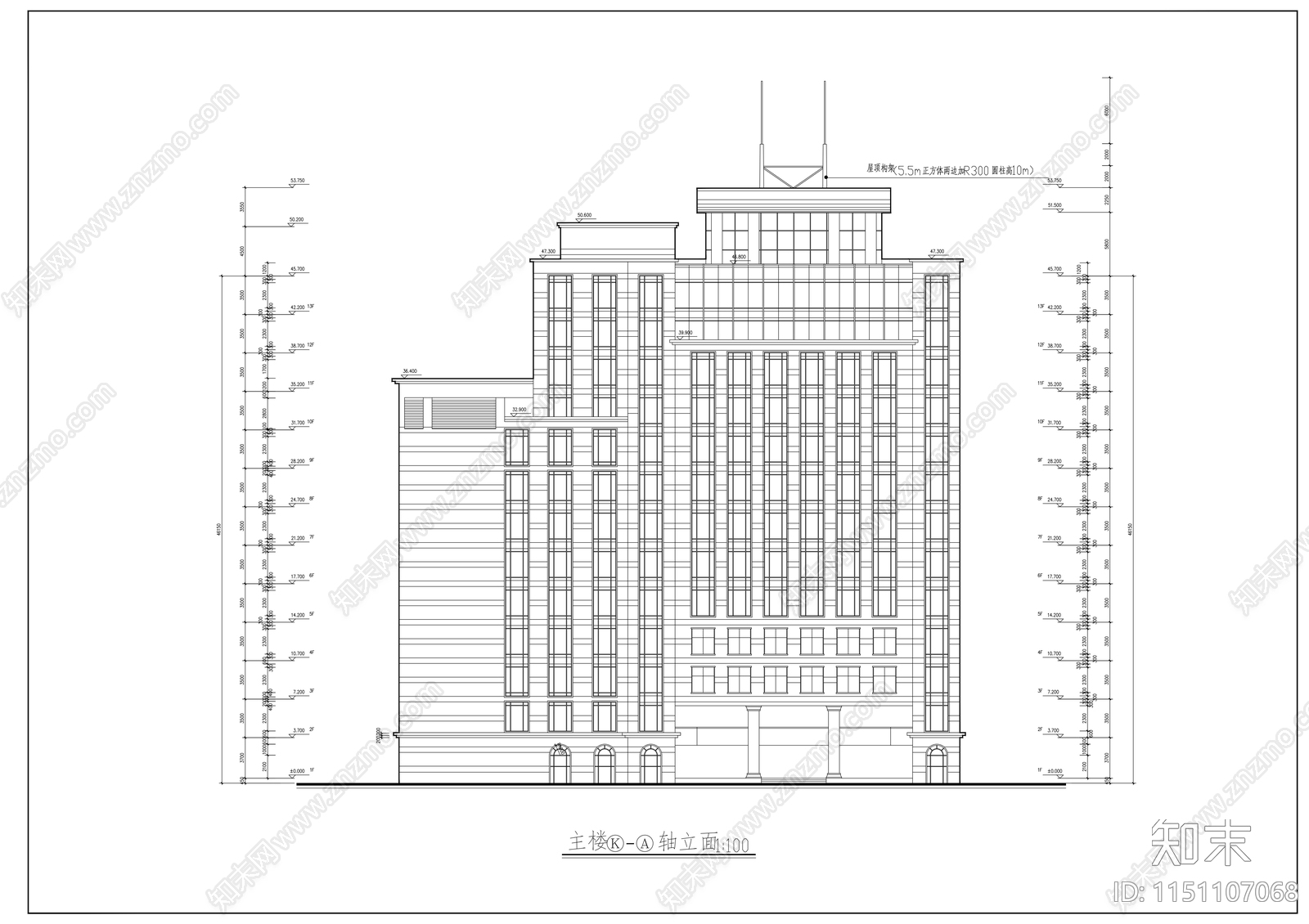 某医院十三层大楼建筑设计方案cad施工图下载【ID:1151107068】