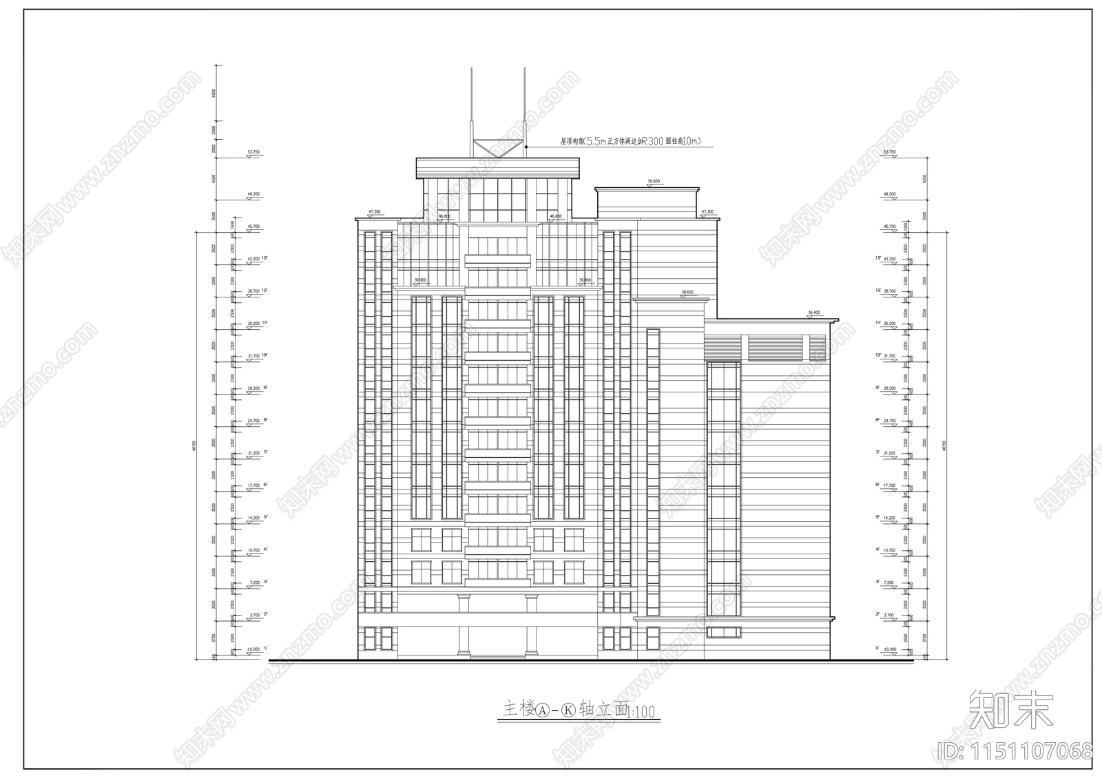 某医院十三层大楼建筑设计方案cad施工图下载【ID:1151107068】