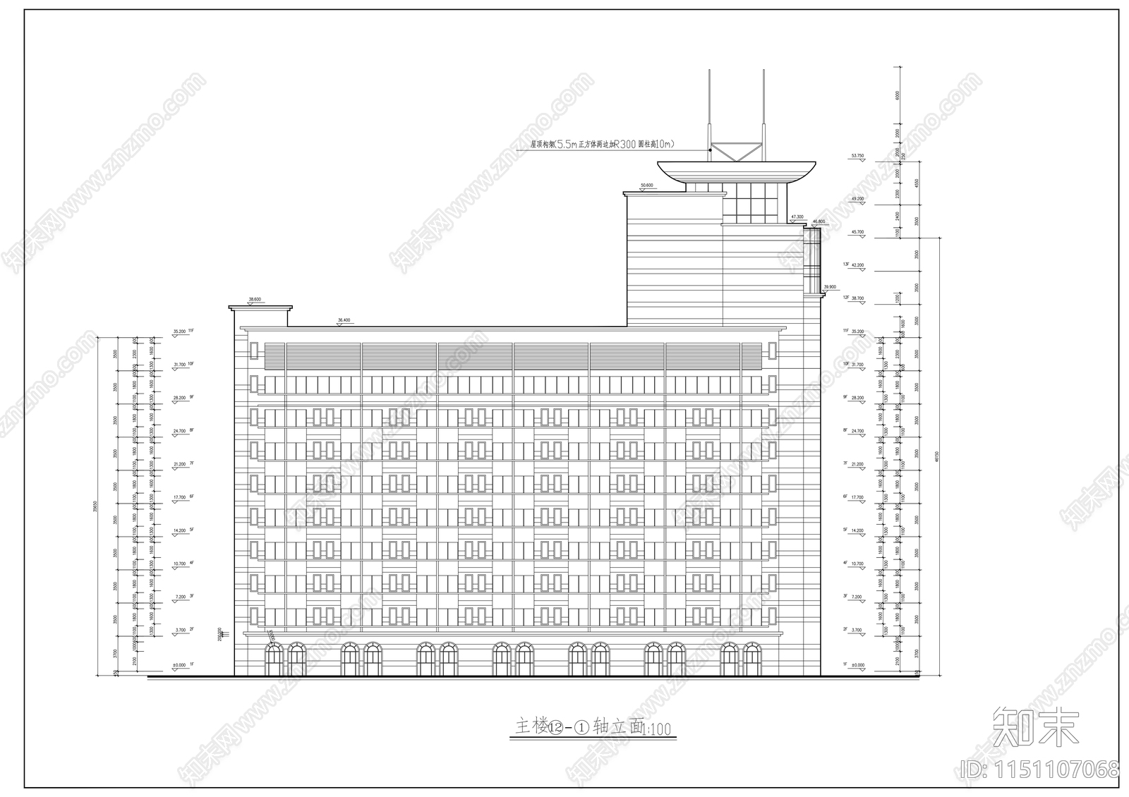 某医院十三层大楼建筑设计方案cad施工图下载【ID:1151107068】