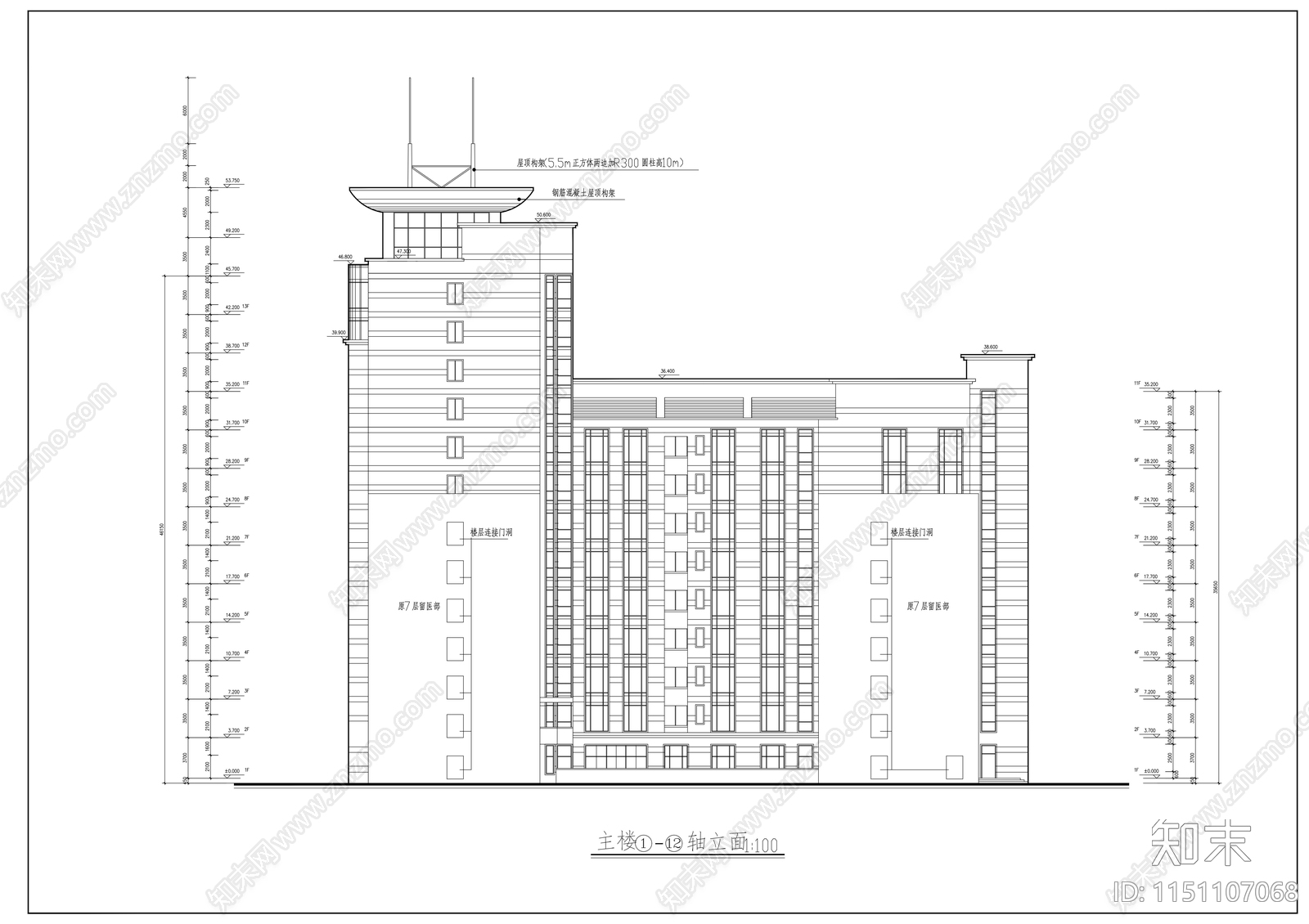 某医院十三层大楼建筑设计方案cad施工图下载【ID:1151107068】