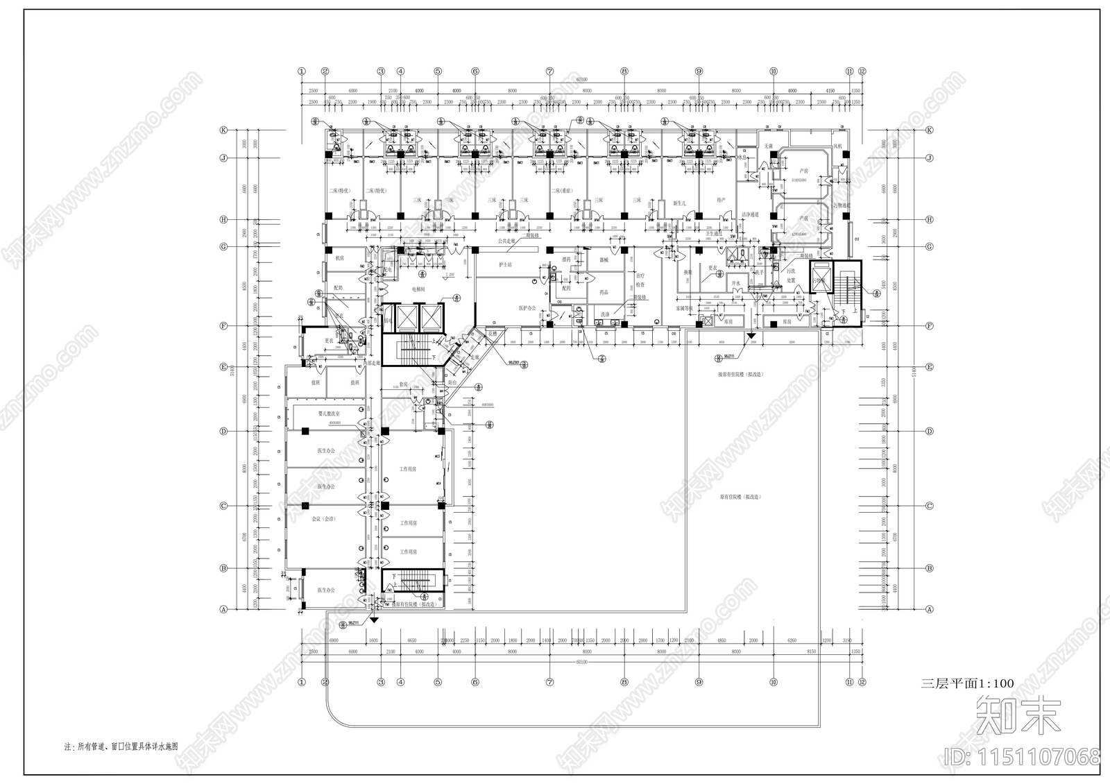 某医院十三层大楼建筑设计方案cad施工图下载【ID:1151107068】