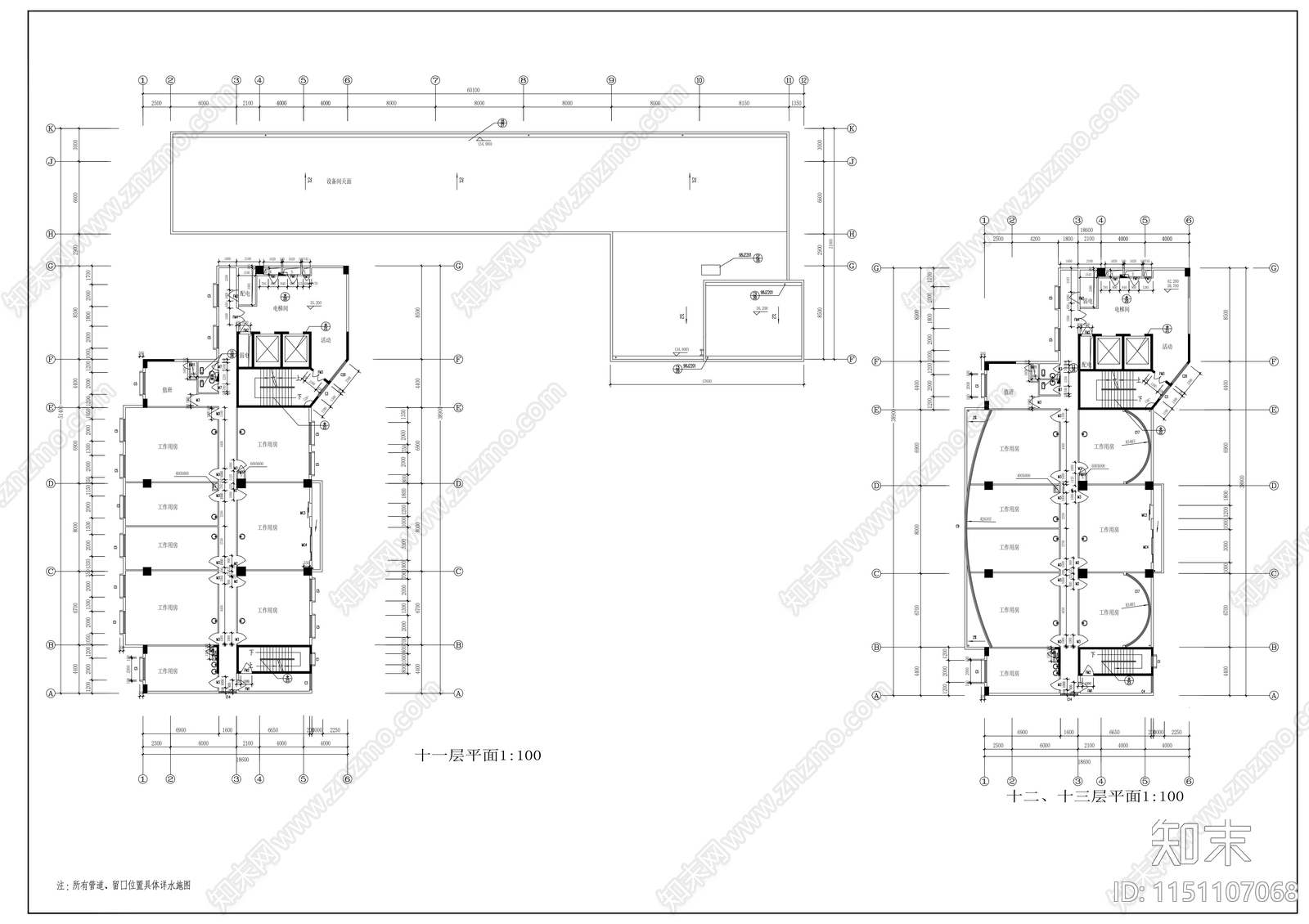 某医院十三层大楼建筑设计方案cad施工图下载【ID:1151107068】