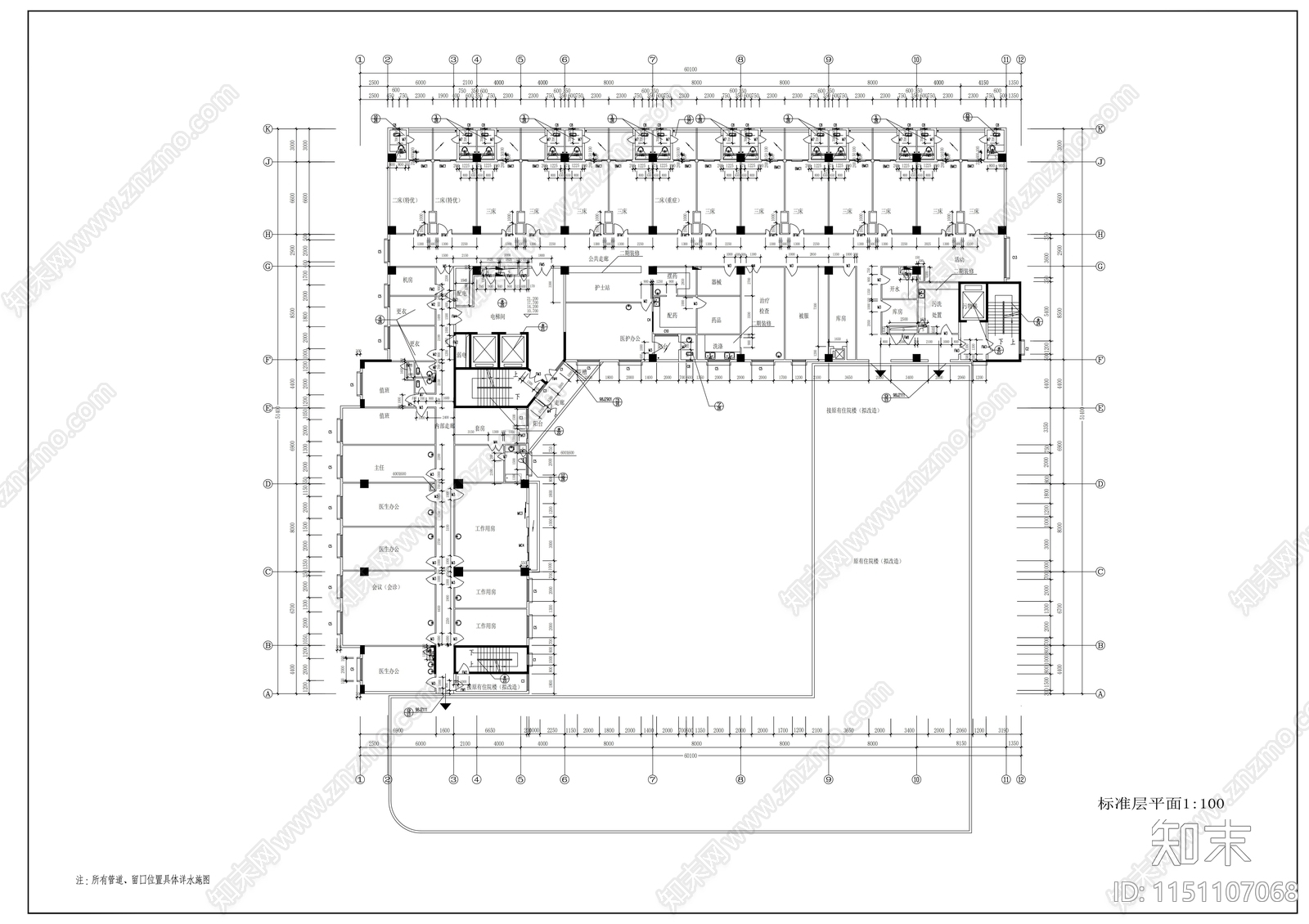 某医院十三层大楼建筑设计方案cad施工图下载【ID:1151107068】