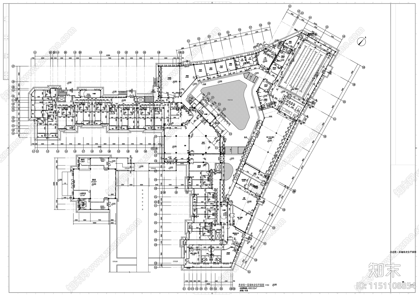 养老院建筑cad施工图下载【ID:1151108854】