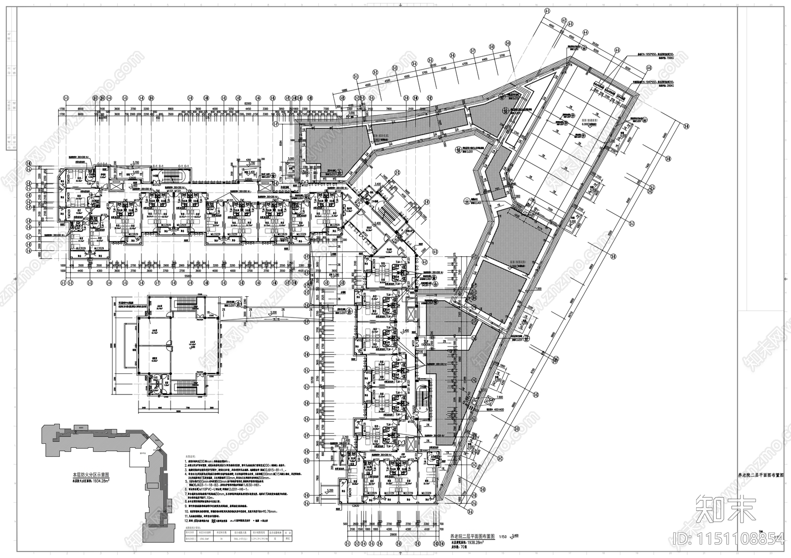 养老院建筑cad施工图下载【ID:1151108854】