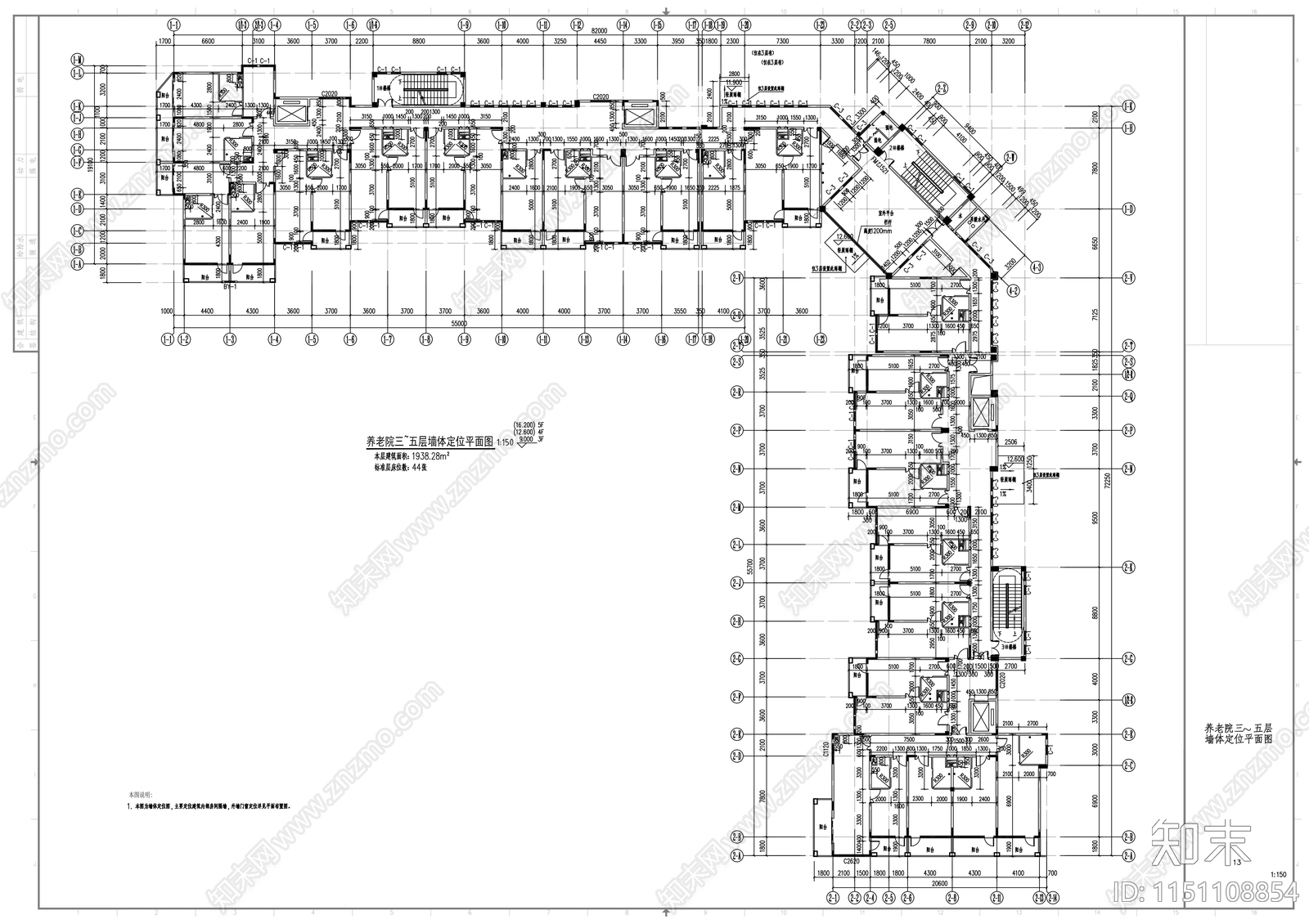 养老院建筑cad施工图下载【ID:1151108854】