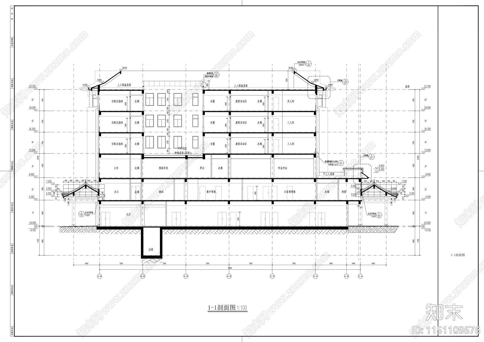 医院康复楼cad施工图下载【ID:1151109676】