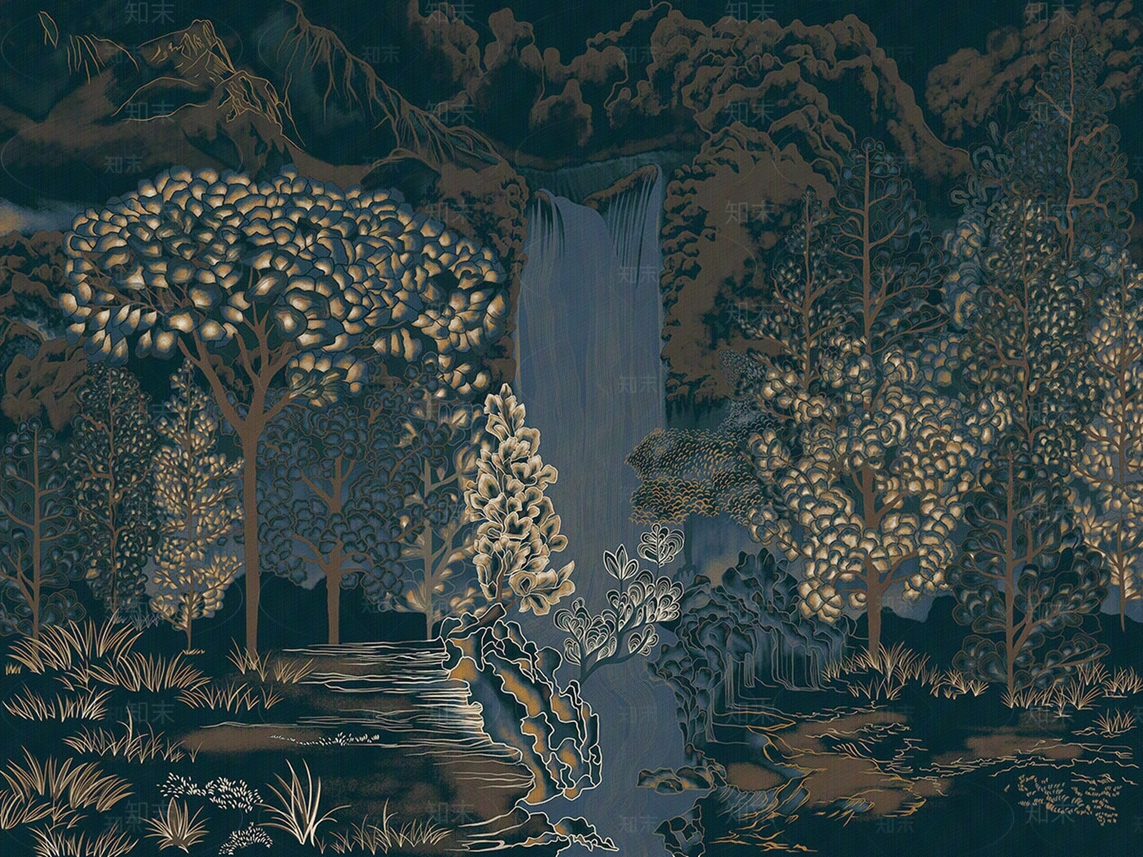 艺轩新中式东方风格山水壁画贴图下载【ID:1151109609】