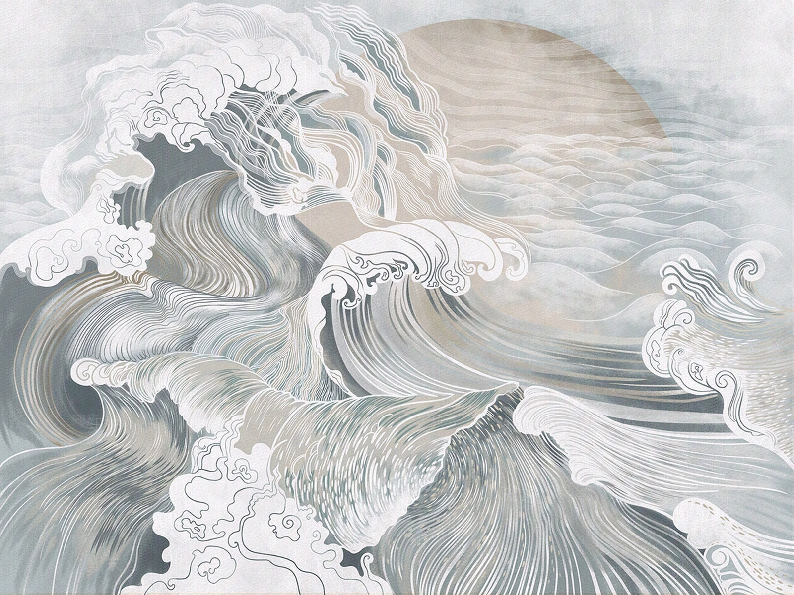 艺轩新中式东方风格山水浪潮壁纸贴图下载【ID:1151110552】