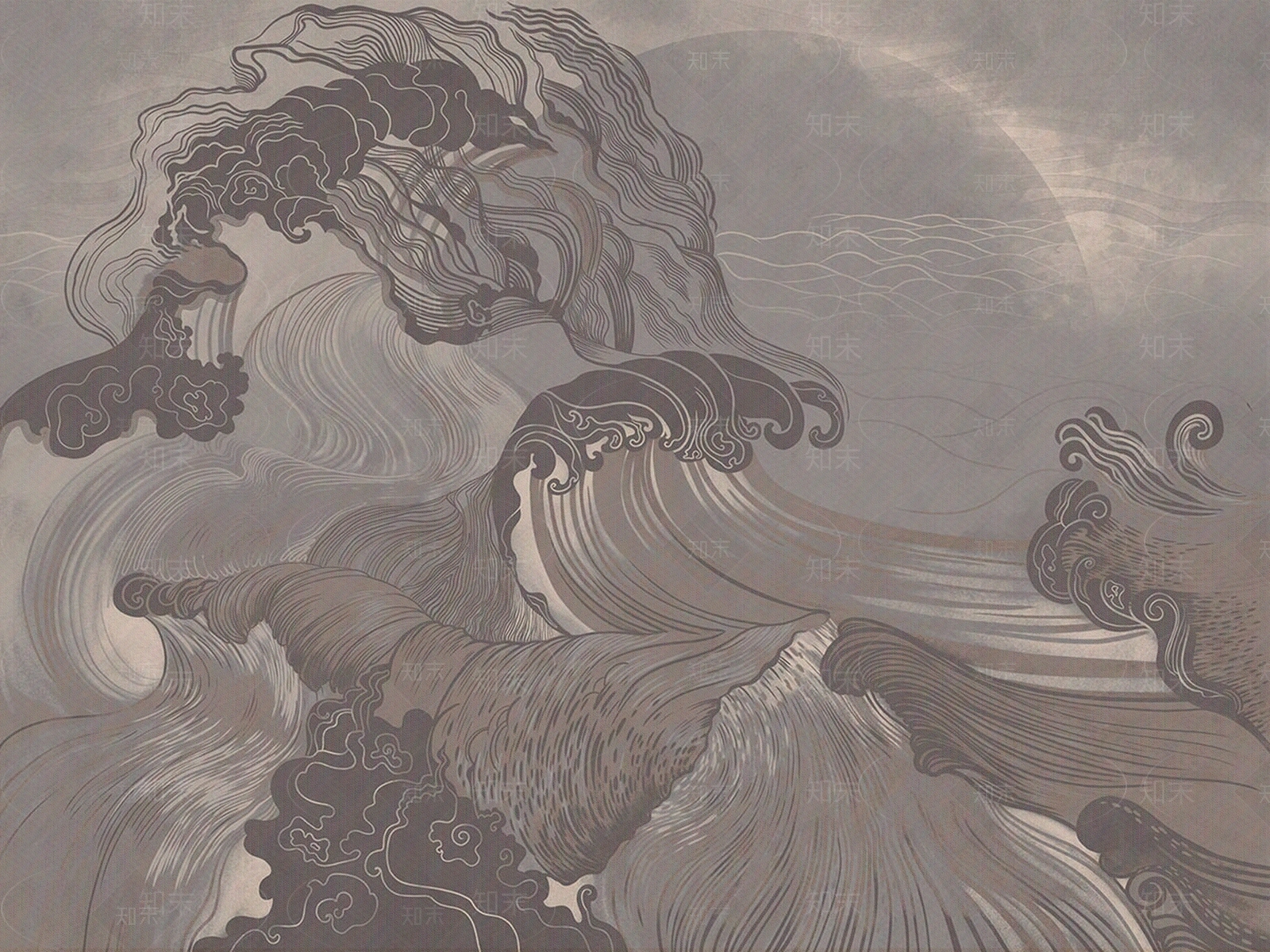 艺轩新中式东方风格山水浪潮壁纸贴图下载【ID:1151110565】