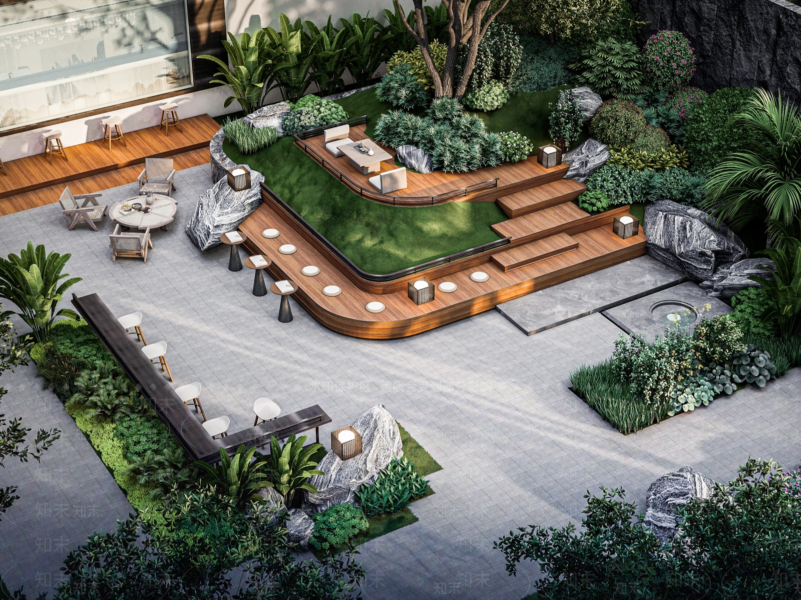 现代住宅中庭花园SU模型下载【ID:1151112155】
