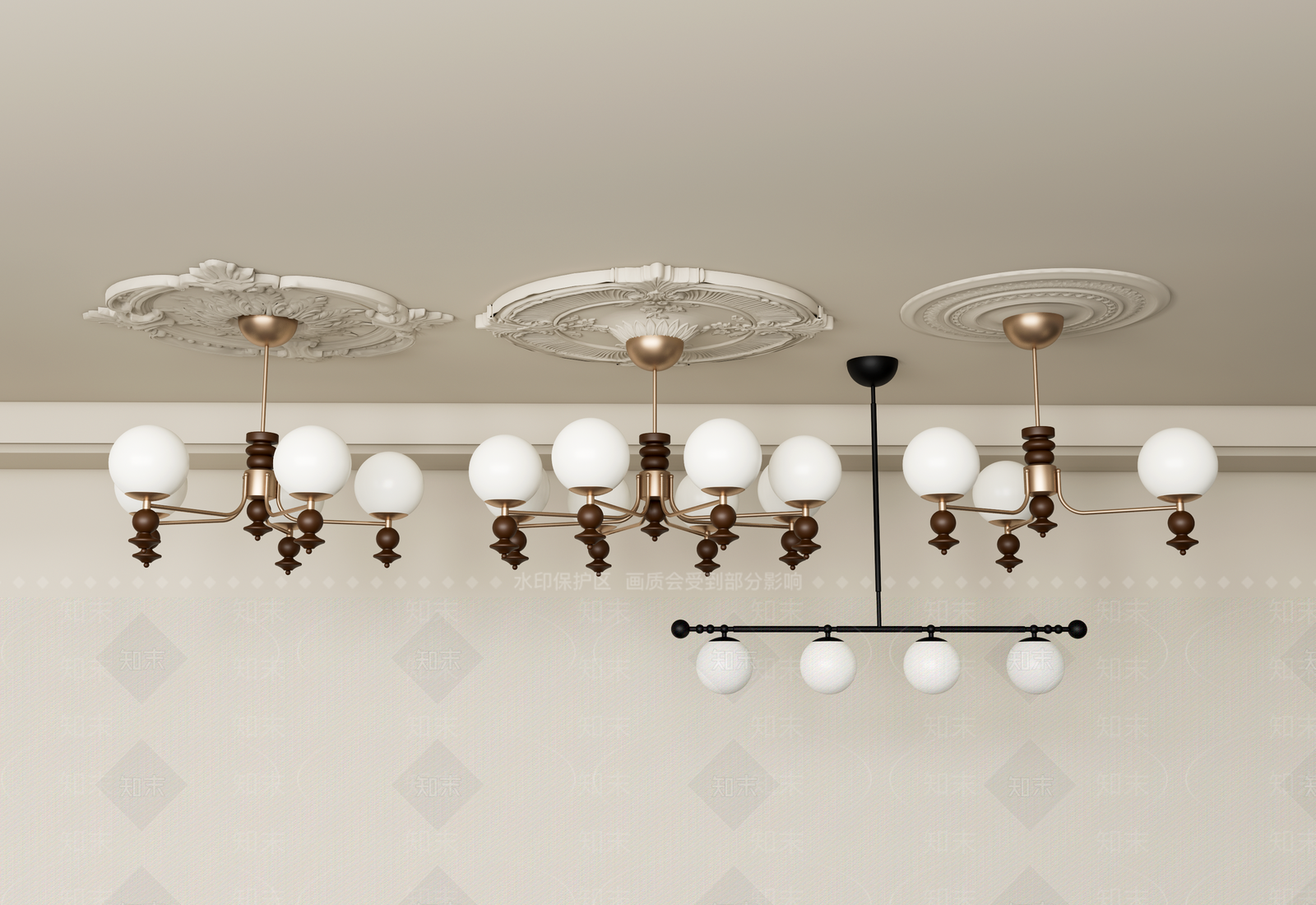 法式复古魔豆吊灯SU模型下载【ID:1151115865】