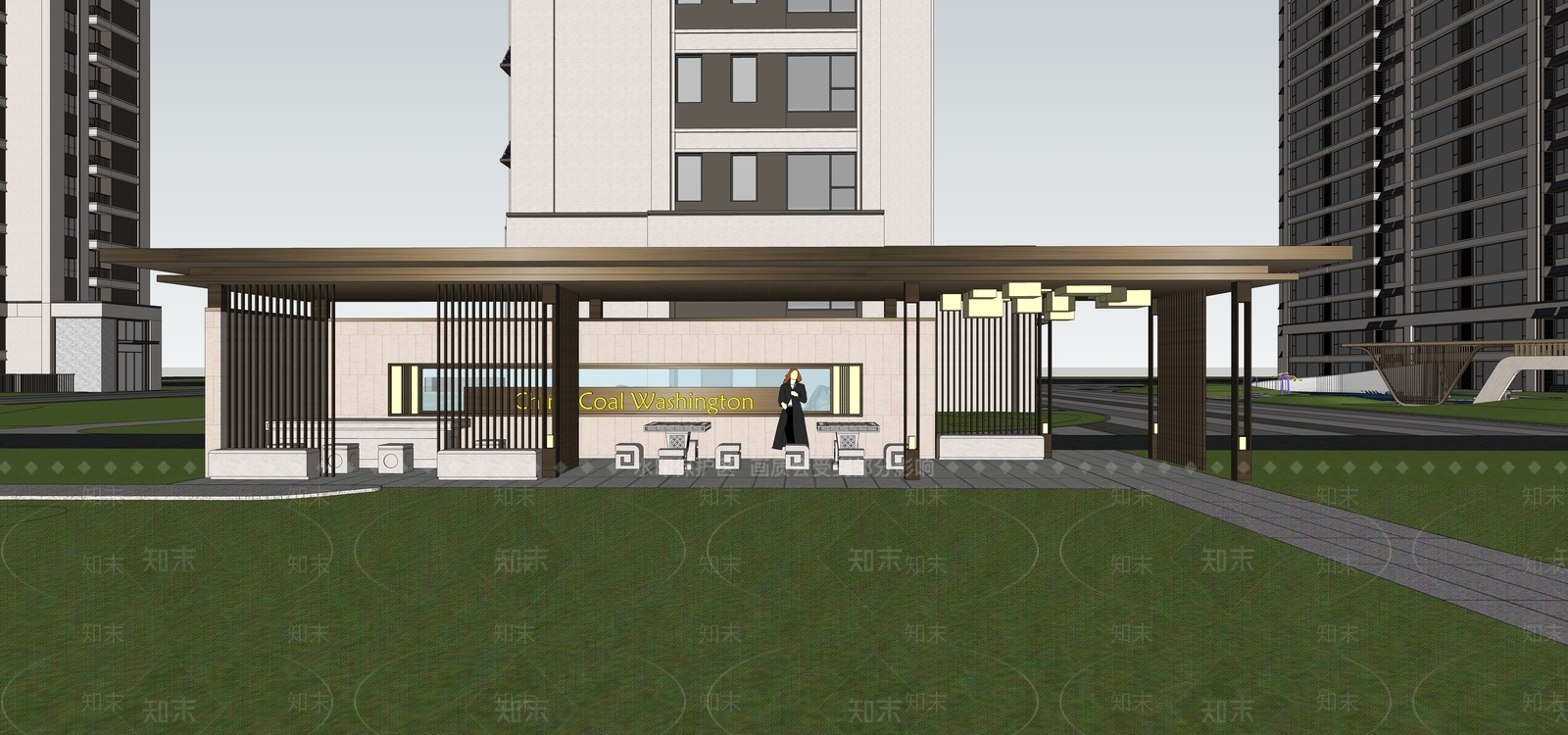 新中式风格小区景观SU模型下载【ID:1151115788】