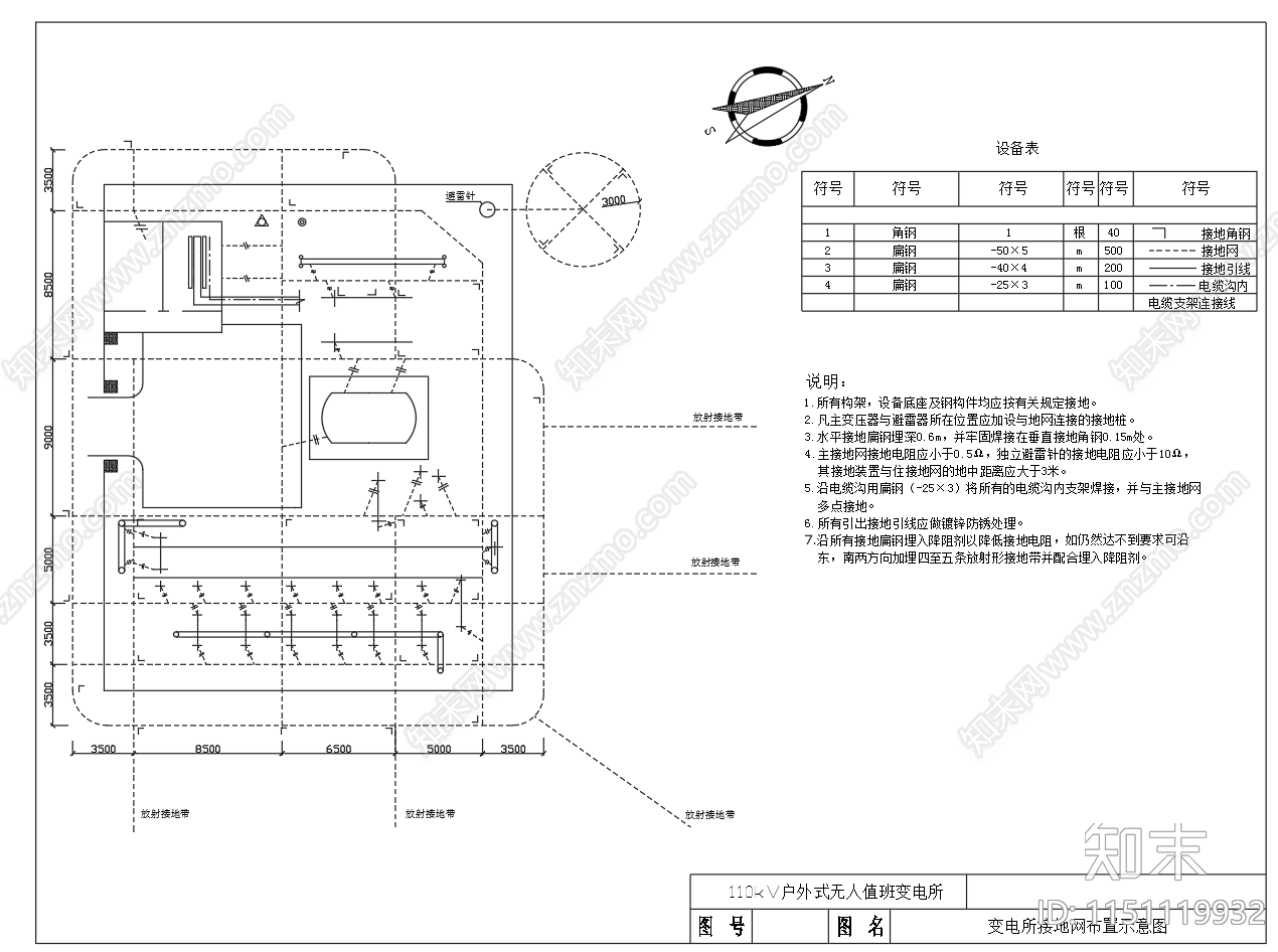 110KV户外式无人值班变电站设计图施工图下载【ID:1151119932】