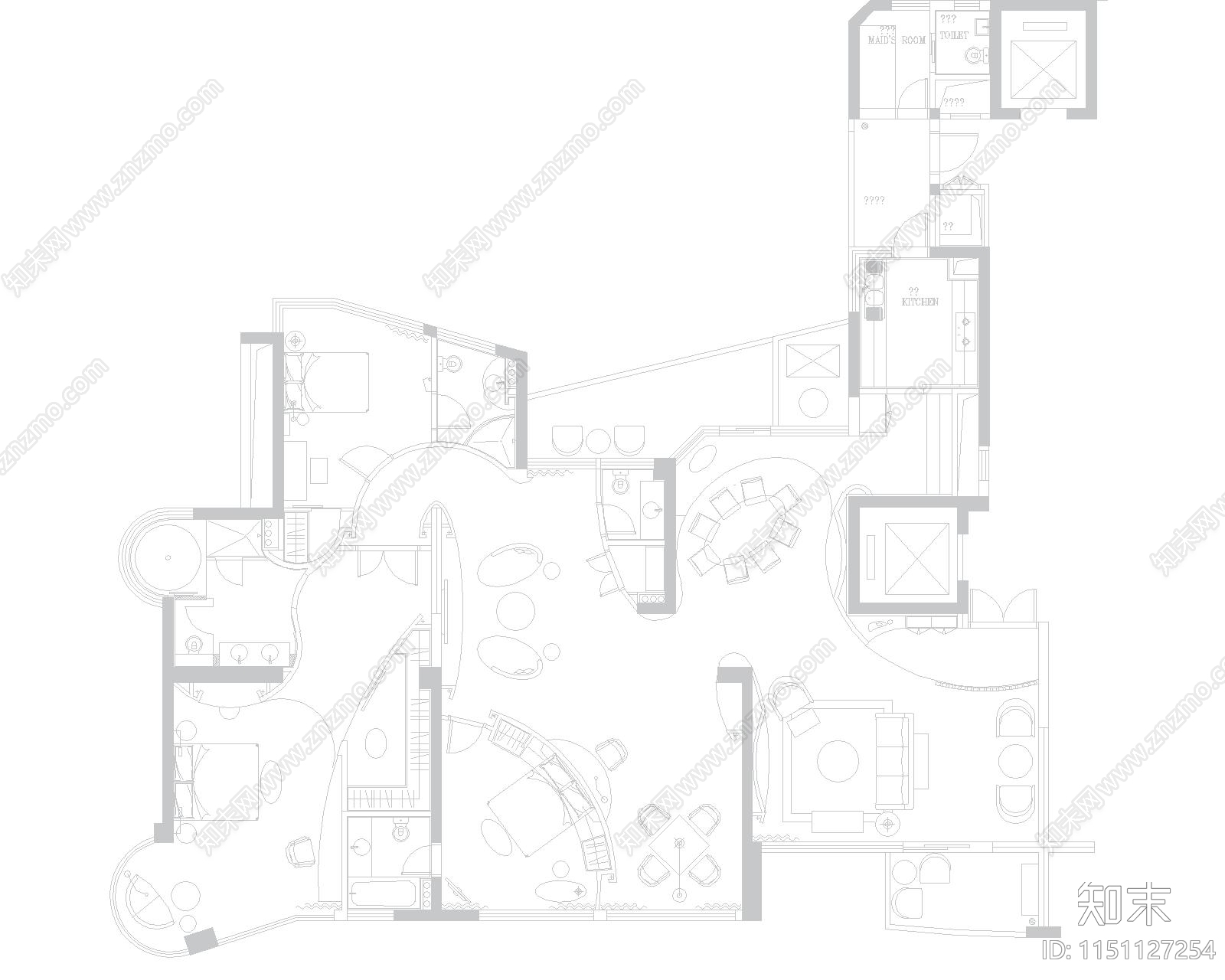 大平层平面方案合集cad施工图下载【ID:1151127254】