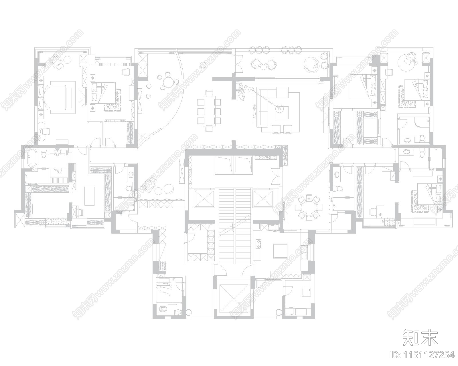 大平层平面方案合集cad施工图下载【ID:1151127254】