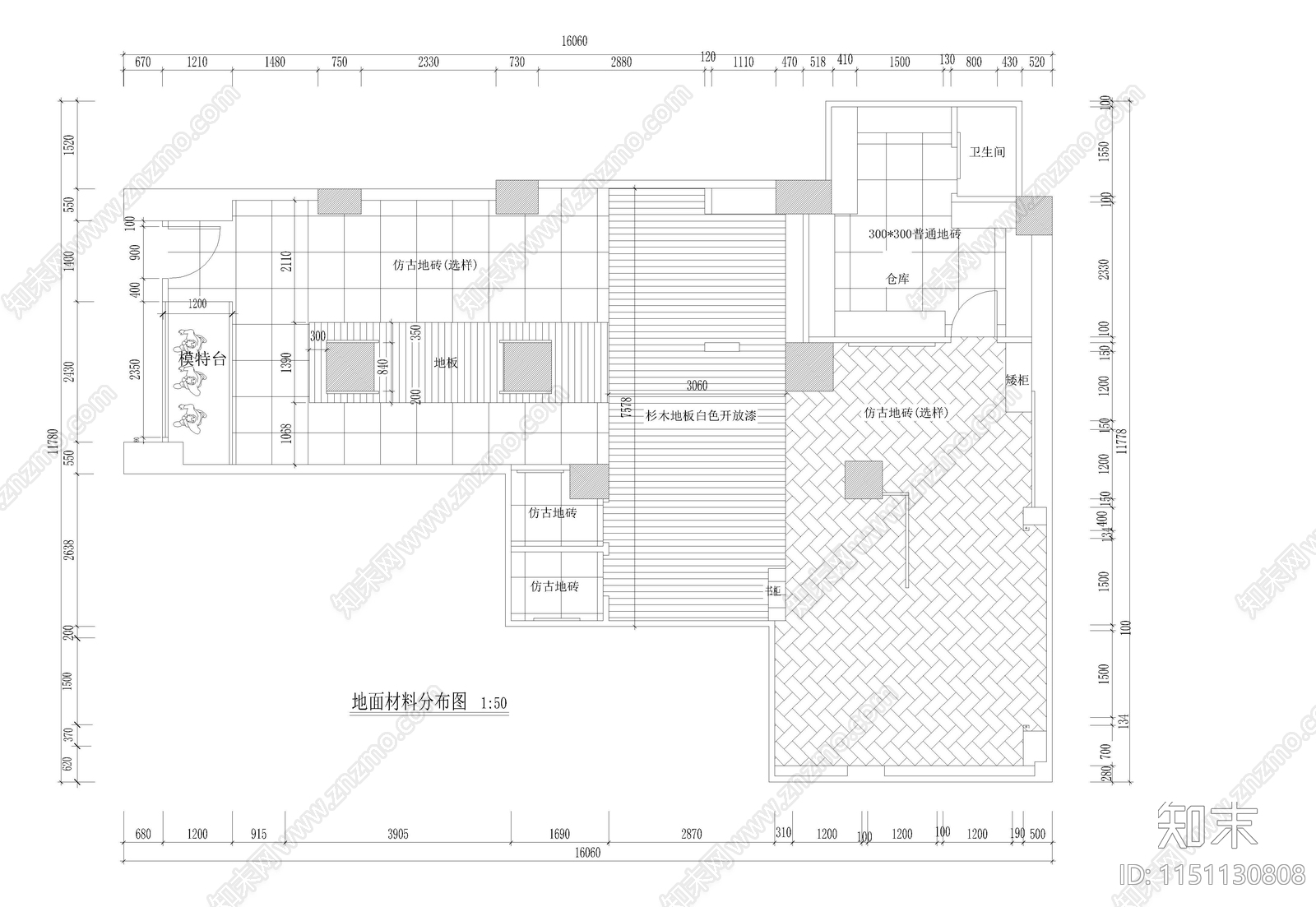 160平服装店cad施工图下载【ID:1151130808】