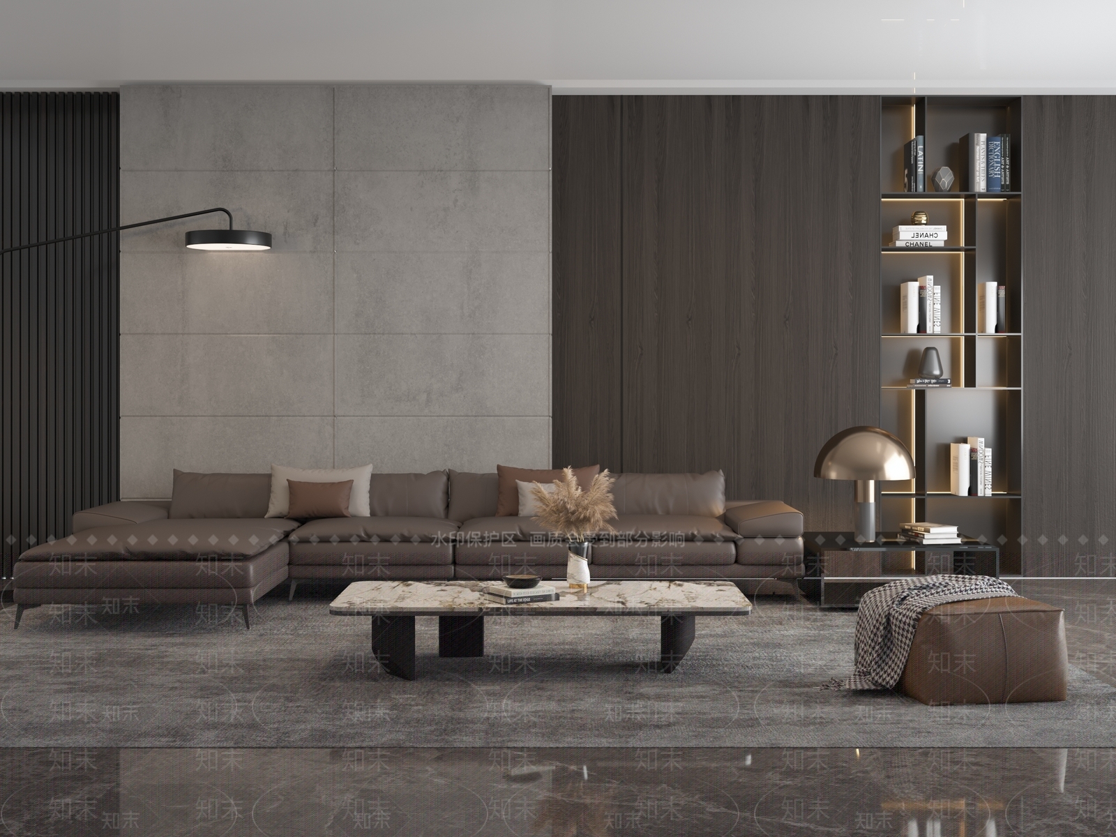 现代皮革沙发茶几组合3D模型下载【ID:1151132328】