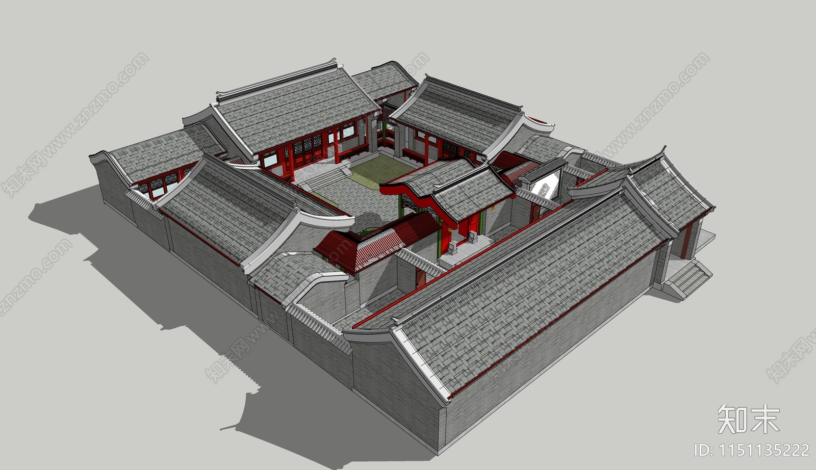 中式两进四合院SU模型下载【ID:1151135222】