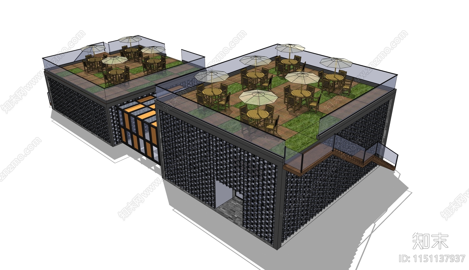 现代餐饮建筑SU模型下载【ID:1151137937】