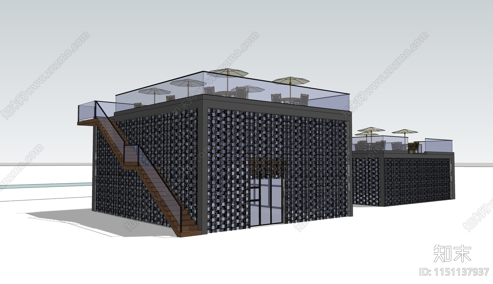 现代餐饮建筑SU模型下载【ID:1151137937】