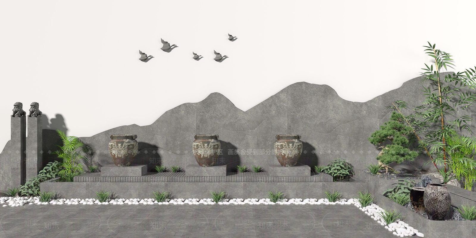 新中式景墙景观3D模型下载【ID:1151138660】