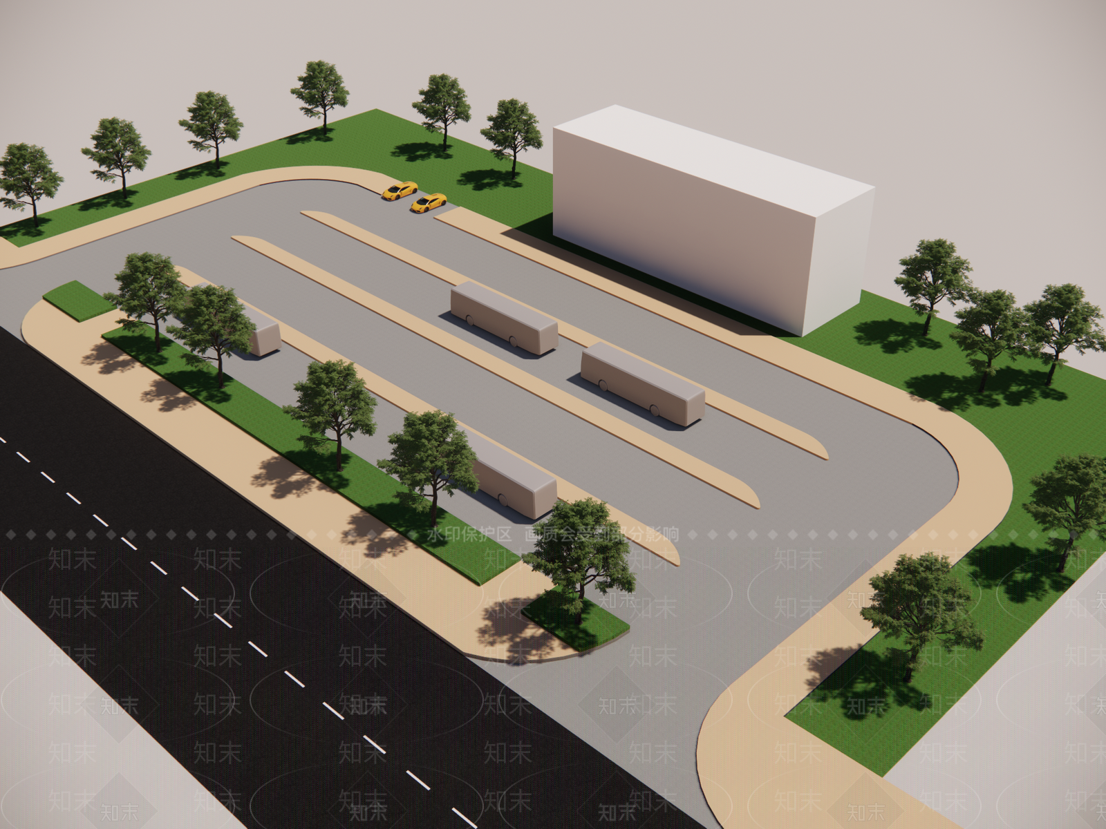 现代城市公交首末站停车场SU模型下载【ID:1151143783】