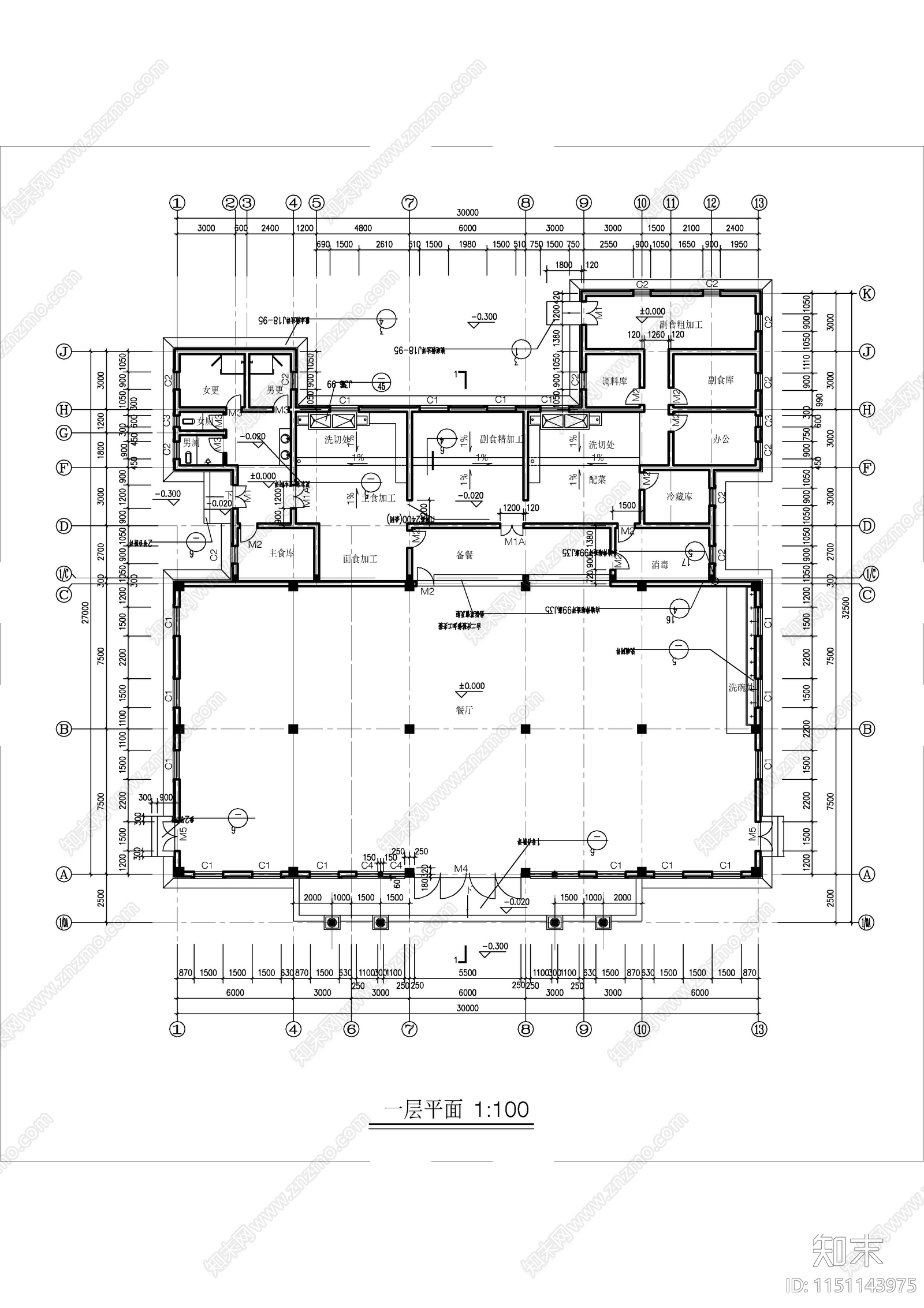 欧式风格一层食堂建筑cad施工图下载【ID:1151143975】