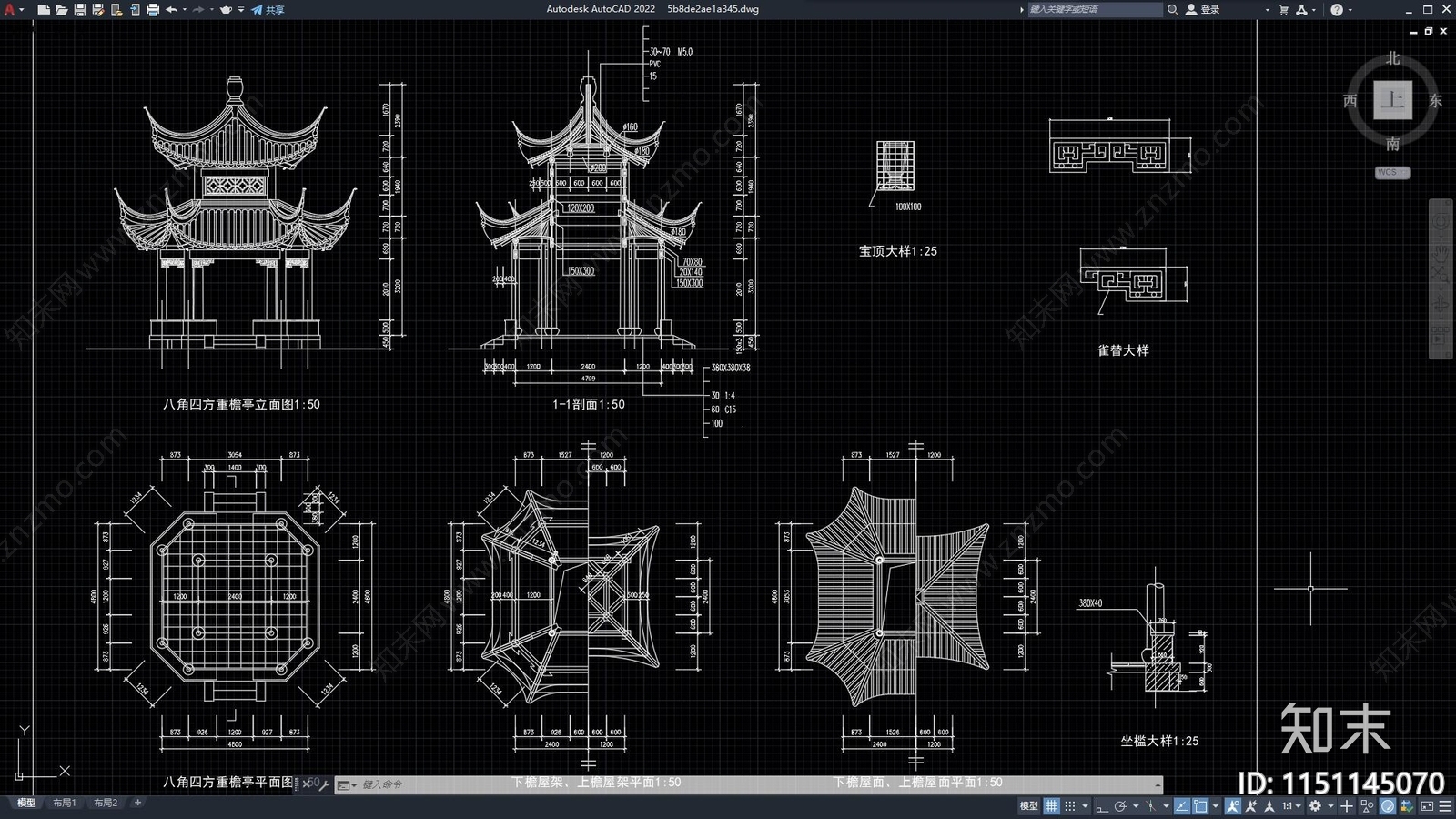 亭子cad施工图下载【ID:1151145070】