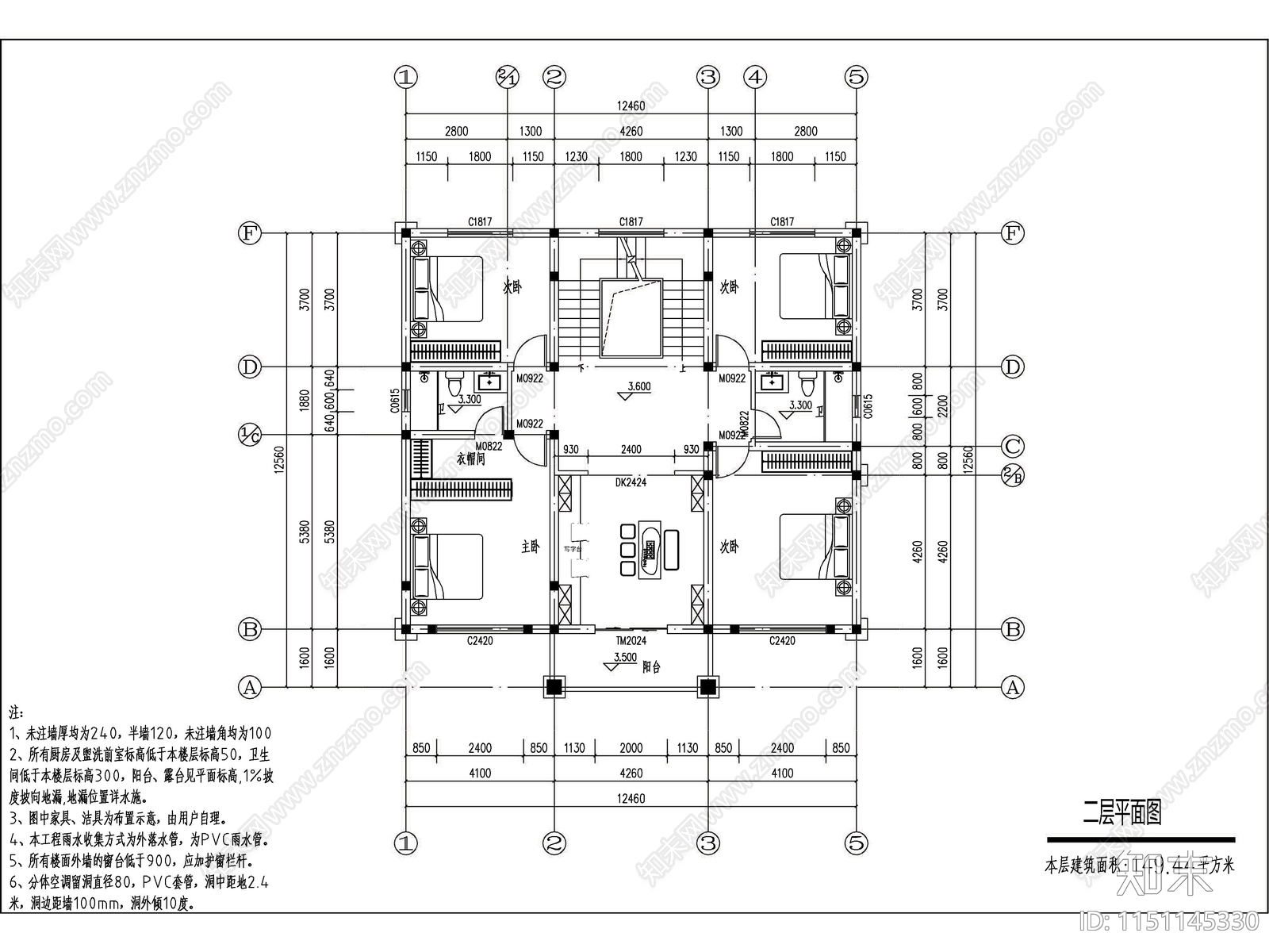 新中式三层独栋别墅建筑cad施工图下载【ID:1151145330】