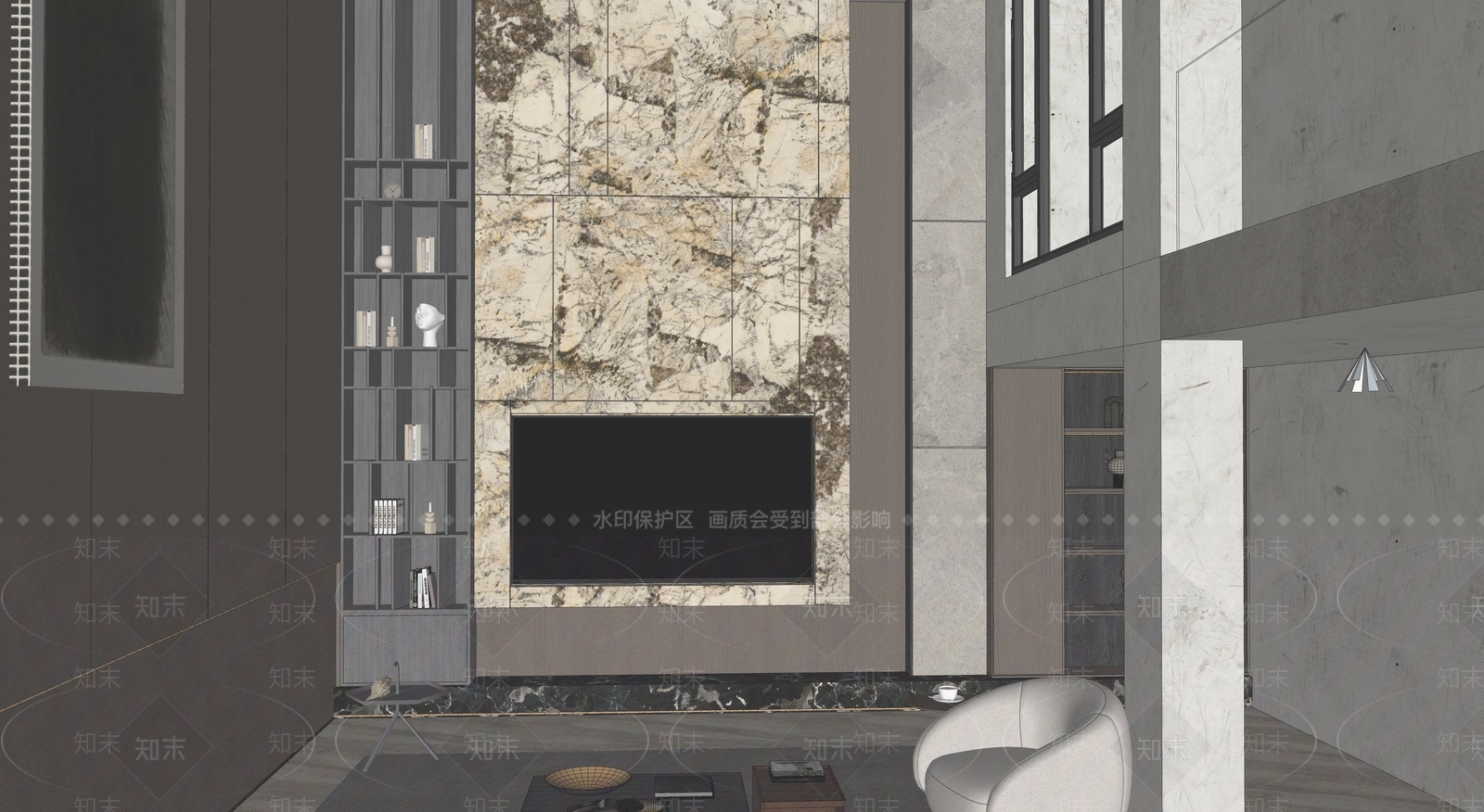现代别墅客厅SU模型下载【ID:1151148107】