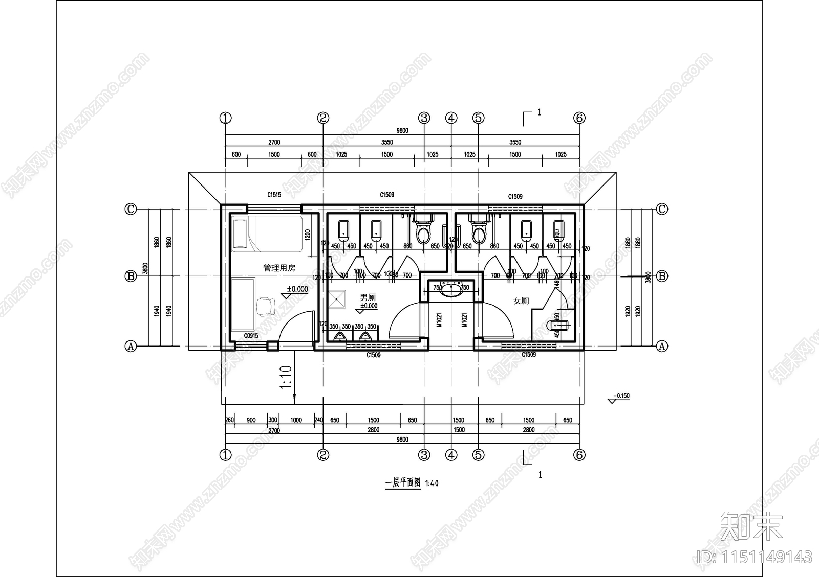 某景区管理用房及公厕施工图下载【ID:1151149143】