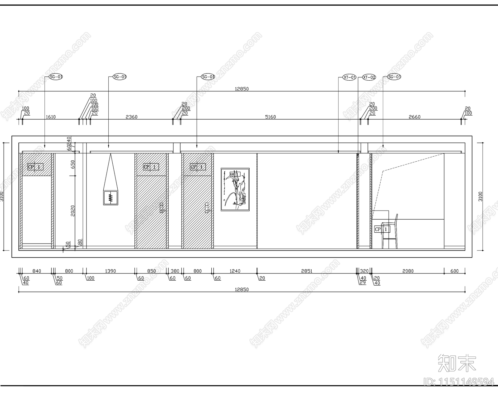 新中式家装cad施工图下载【ID:1151149594】