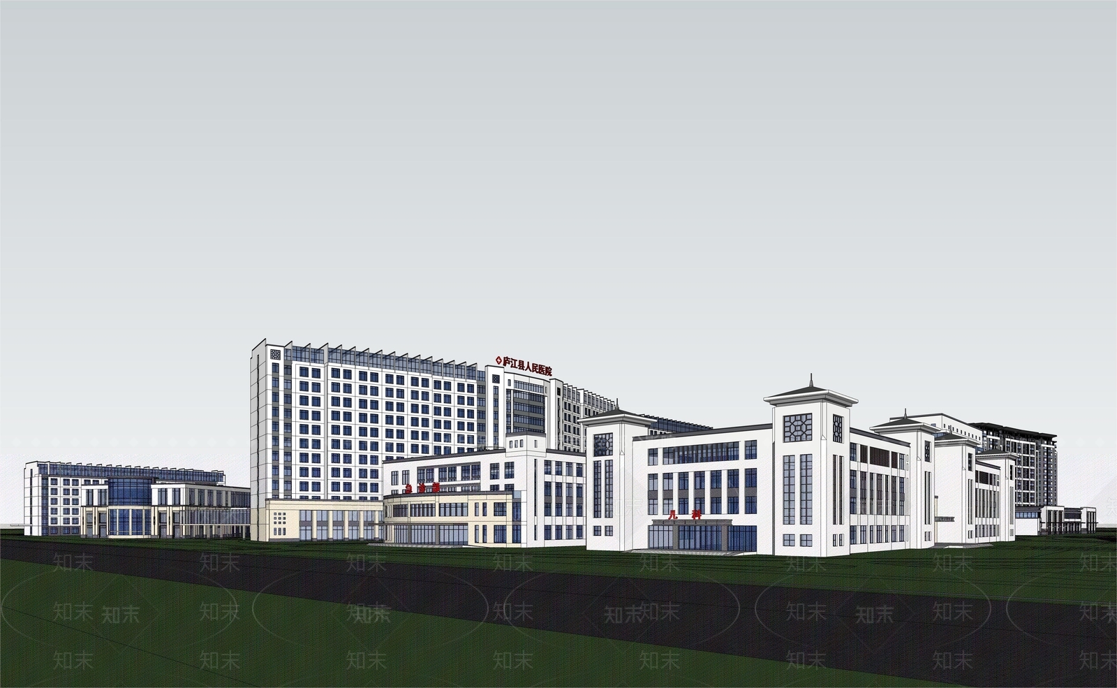 现代徽派医院建筑SU模型下载【ID:1151153569】