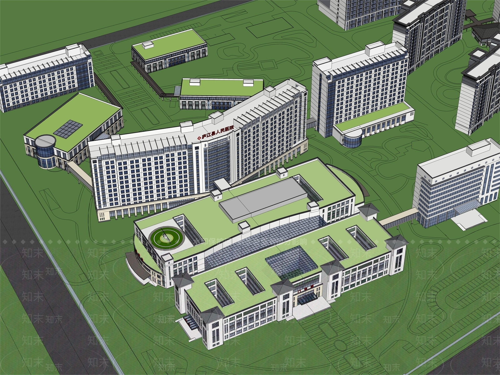 现代徽派医院建筑SU模型下载【ID:1151153569】