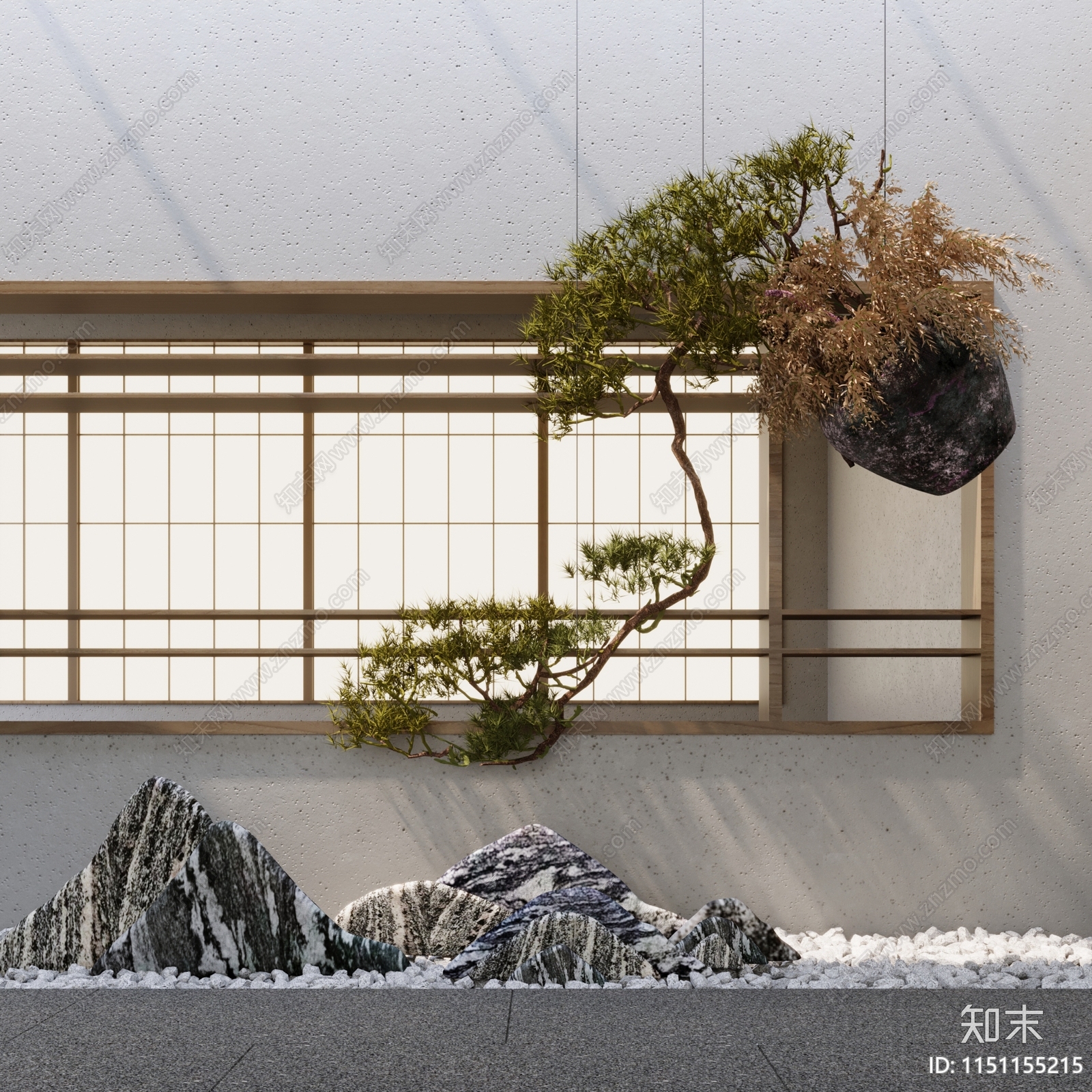 新中式松树盆栽造景3D模型下载【ID:1151155215】