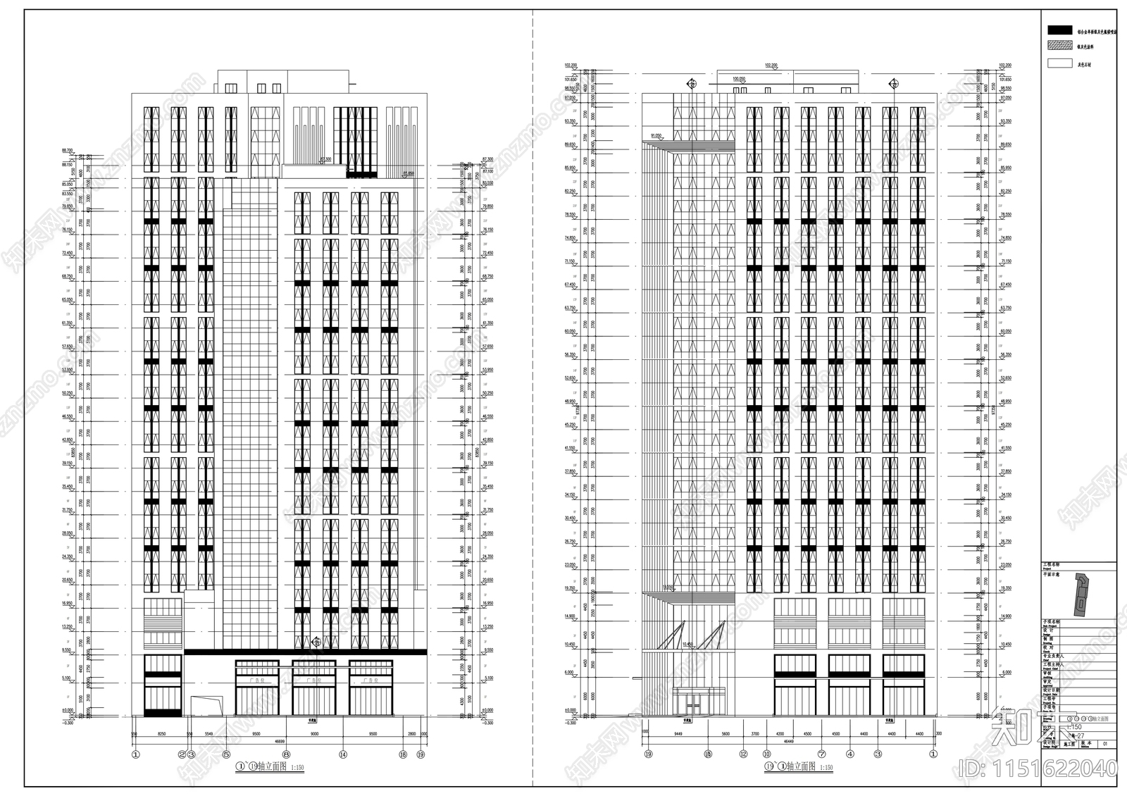 25层现代风格酒店及单体办公楼建筑设计施工图下载【ID:1151622040】