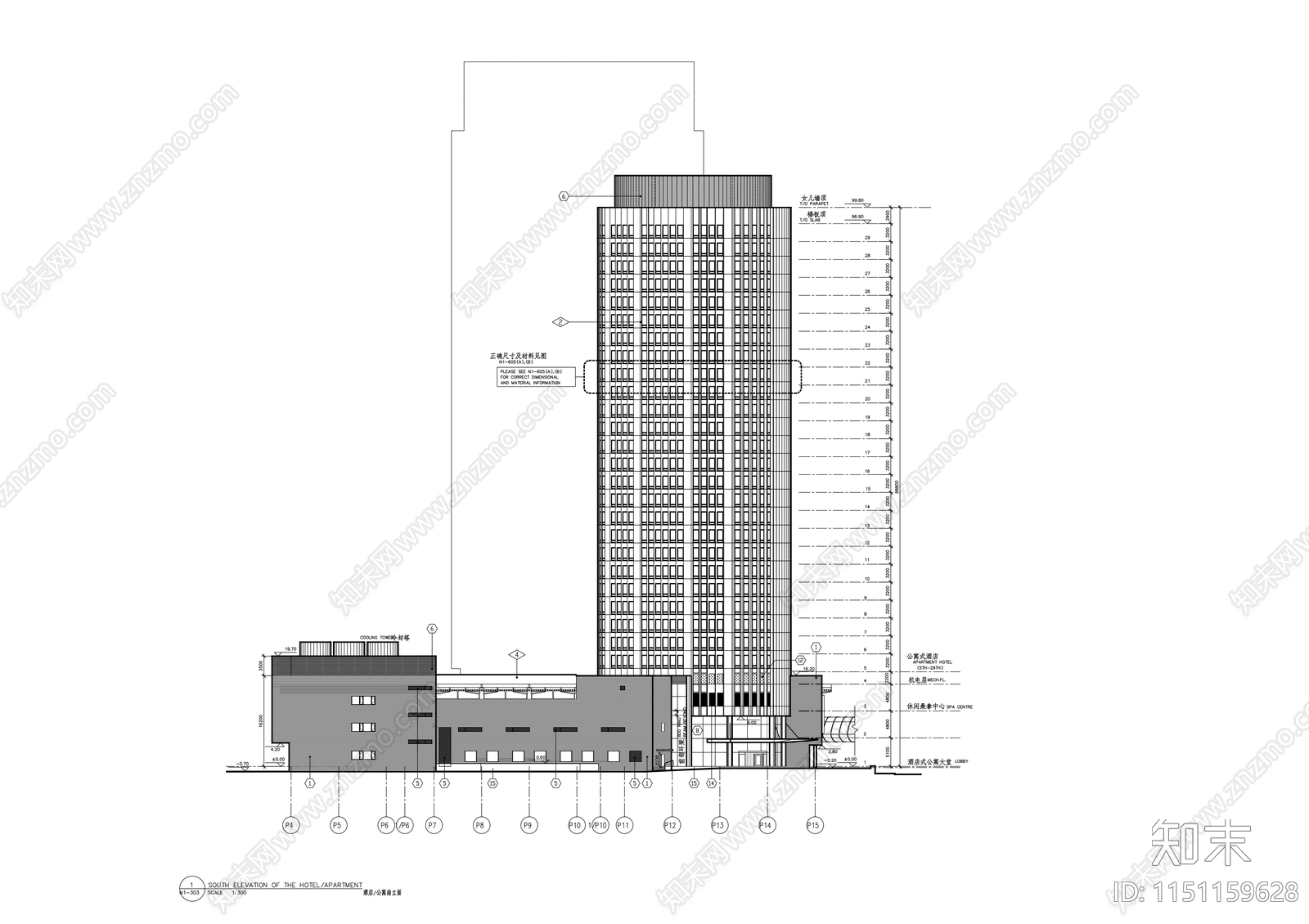 33层现代风格酒店建筑cad施工图下载【ID:1151159628】