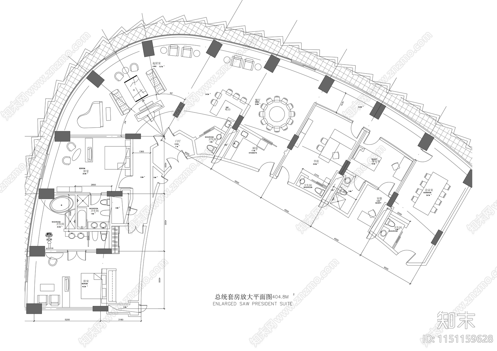 33层现代风格酒店建筑cad施工图下载【ID:1151159628】