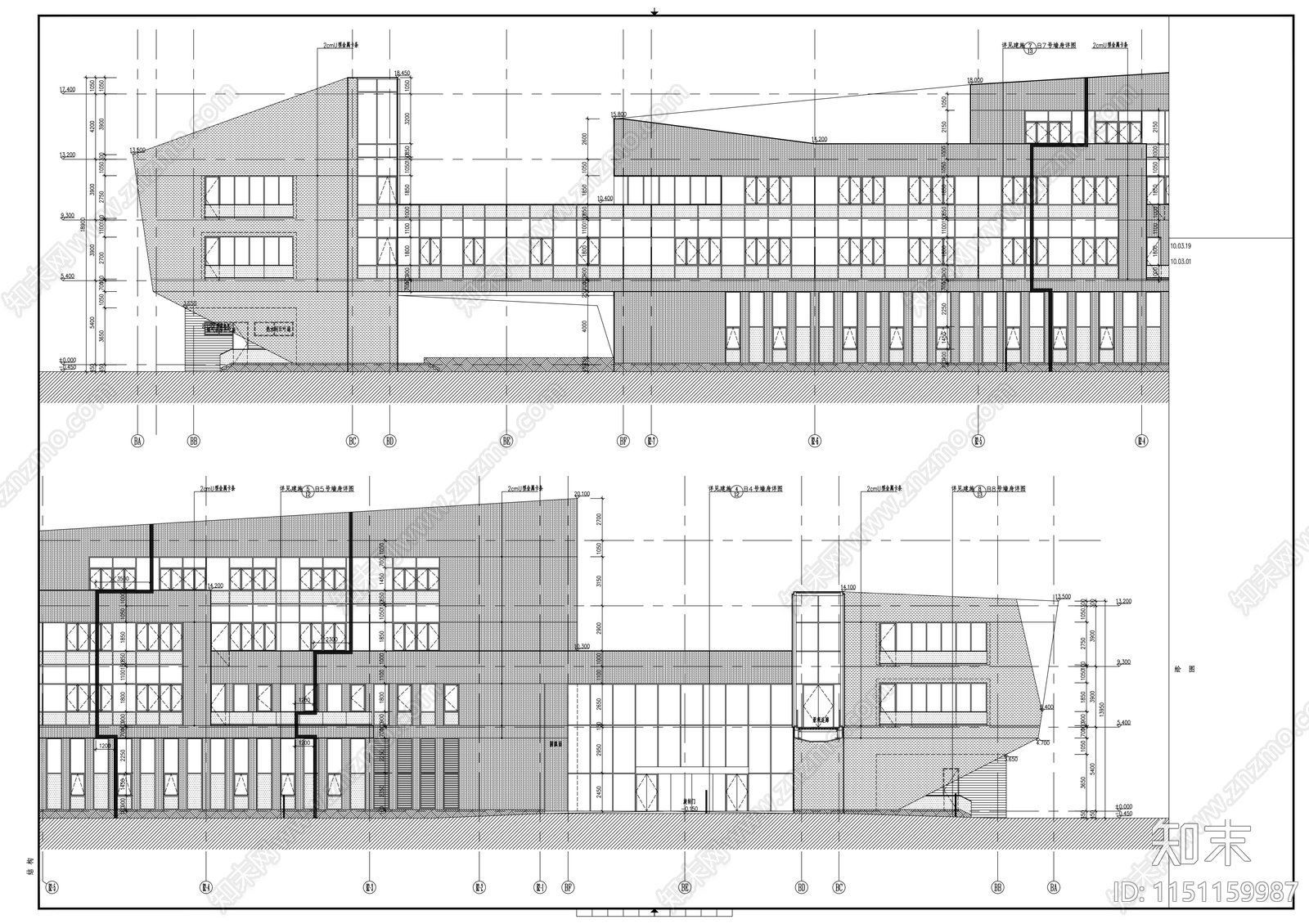 多层现代风格商务酒店建筑cad施工图下载【ID:1151159987】