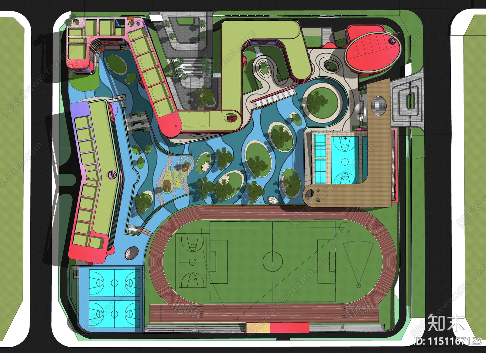 现代彩色流线造型学校景观SU模型下载【ID:1151167129】