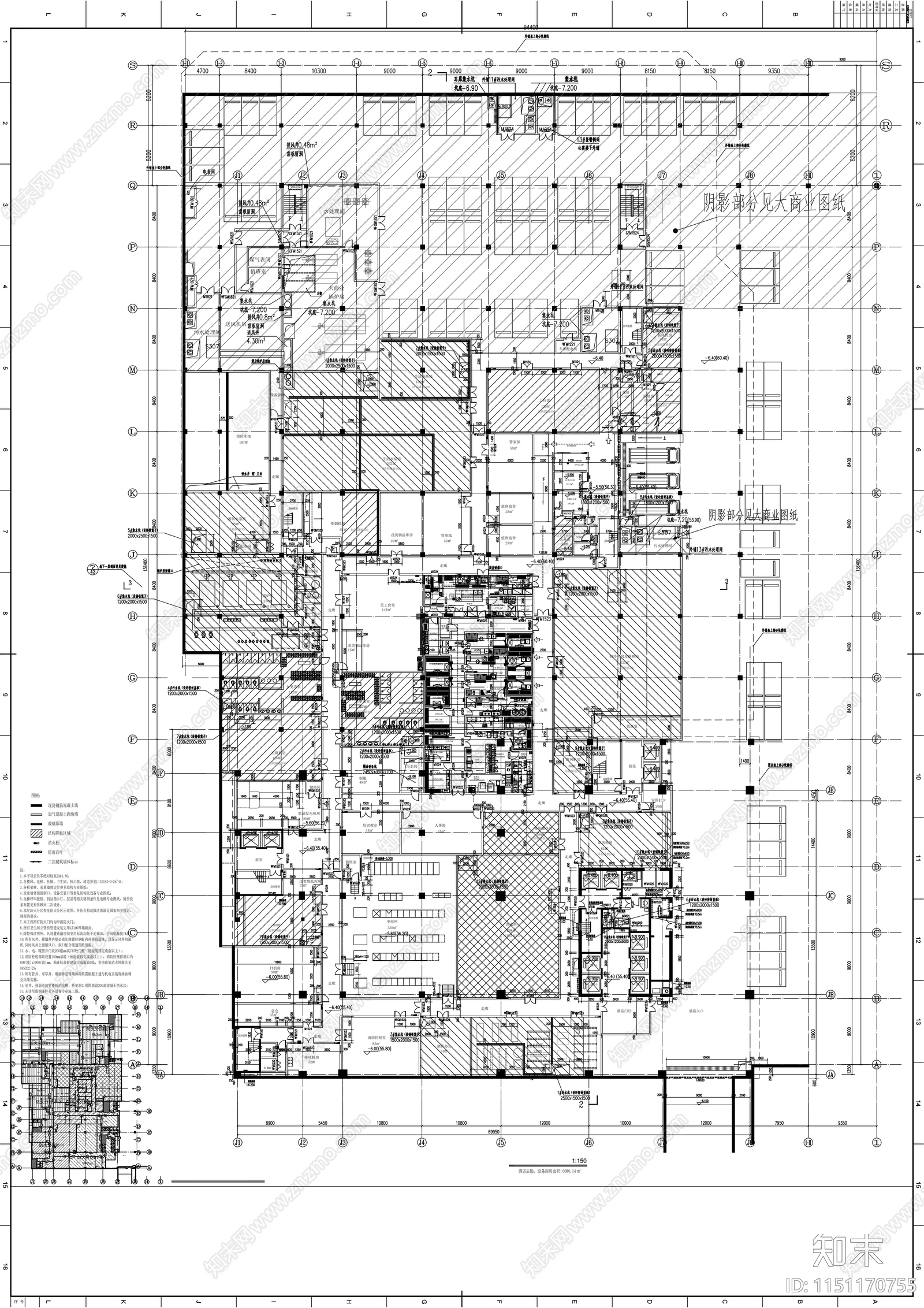 高层框架剪力墙结构五星级酒店建筑施工图下载【ID:1151170755】