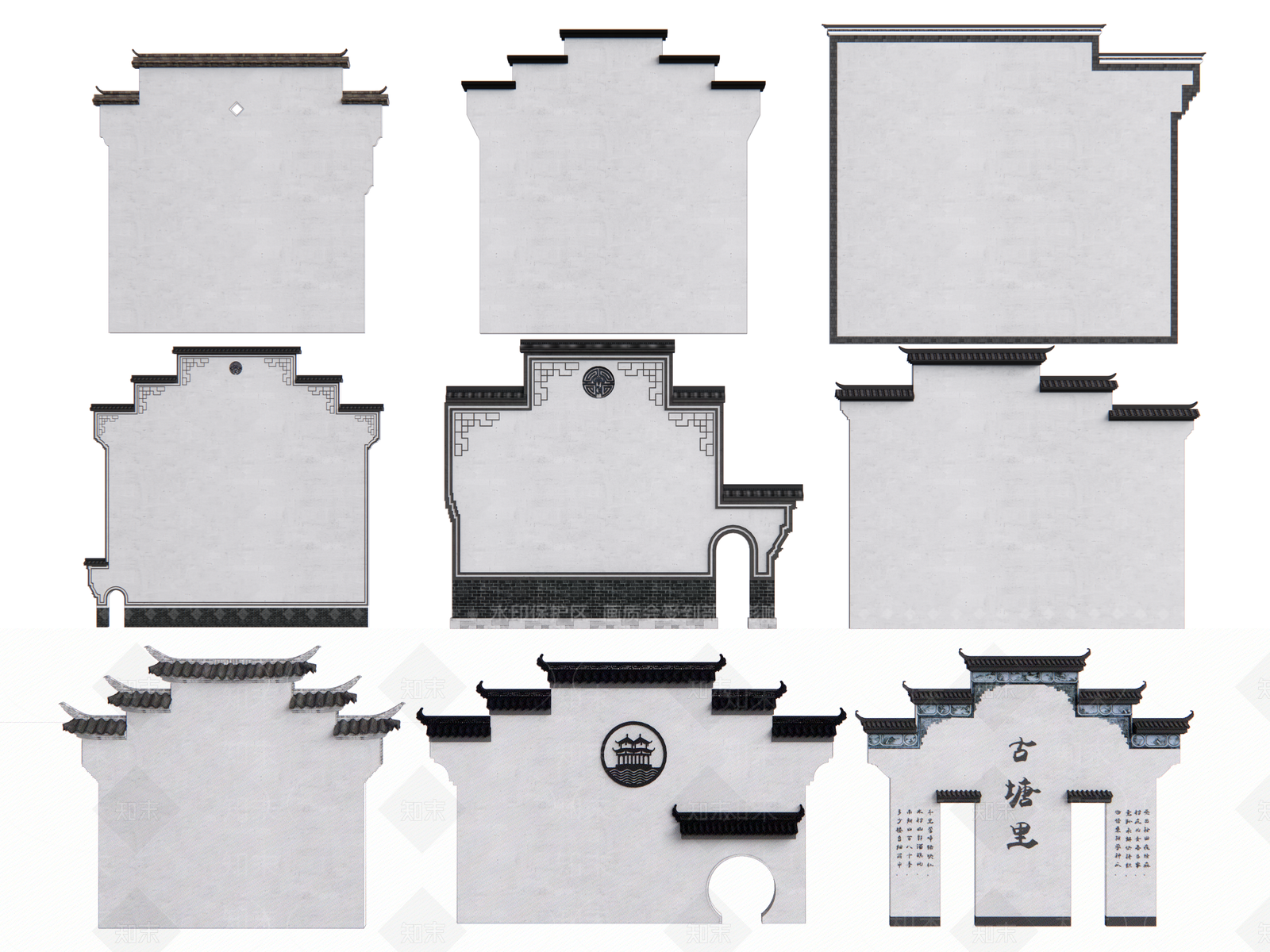 新中式马头墙SU模型下载【ID:1151170757】