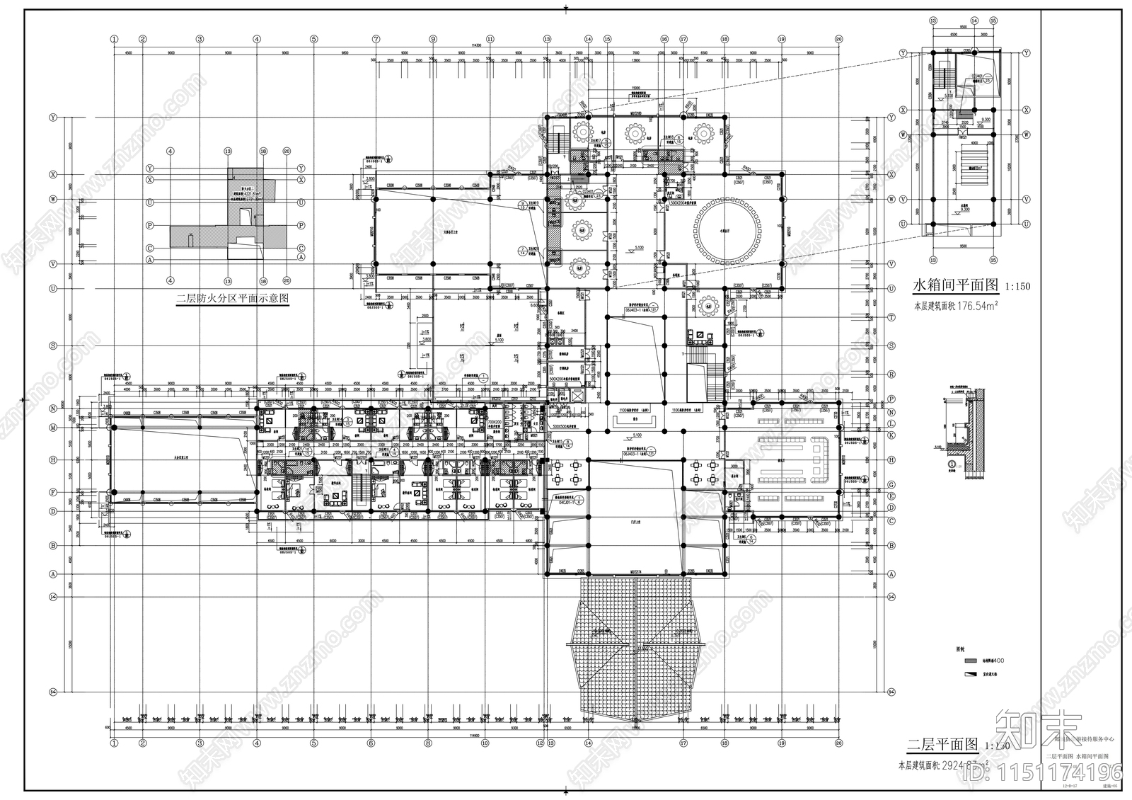 三层某宾馆中式风格接待中心建筑施工图下载【ID:1151174196】