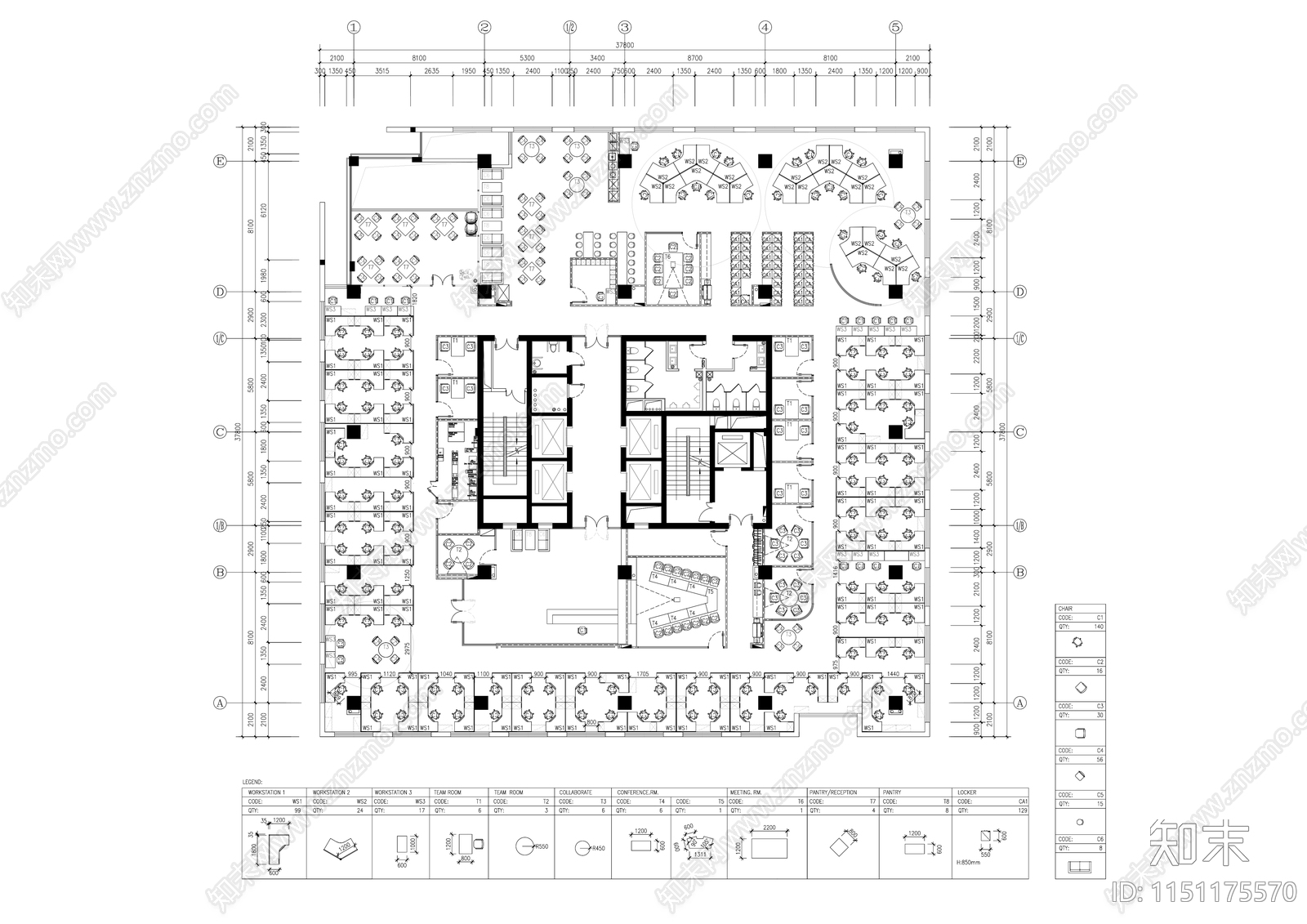 现代大平层办公会议空间室内精装修cad施工图下载【ID:1151175570】
