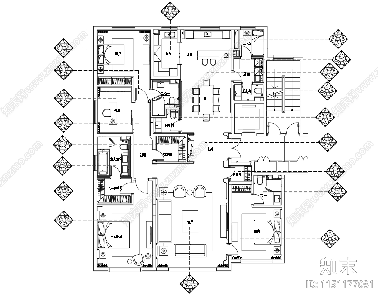 样板房超详细施工图纸cad施工图下载【ID:1151177031】