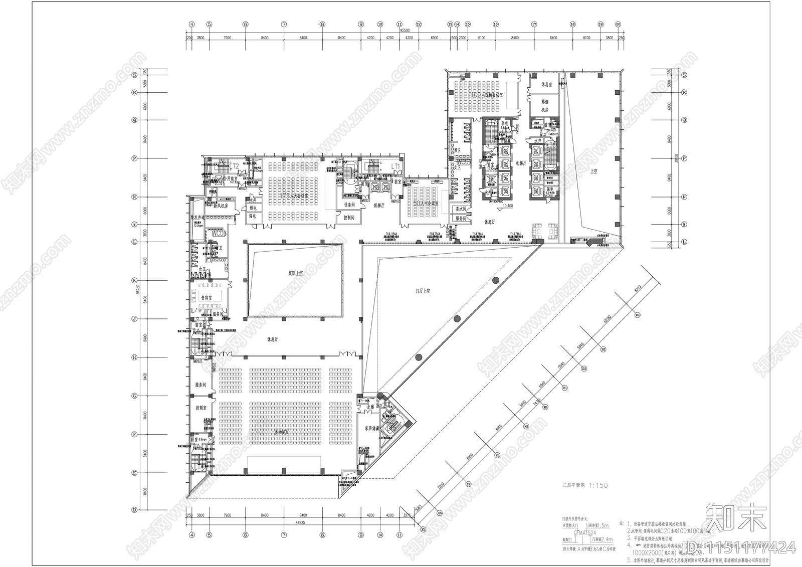 现代银行办公会议大楼总图cad施工图下载【ID:1151177424】